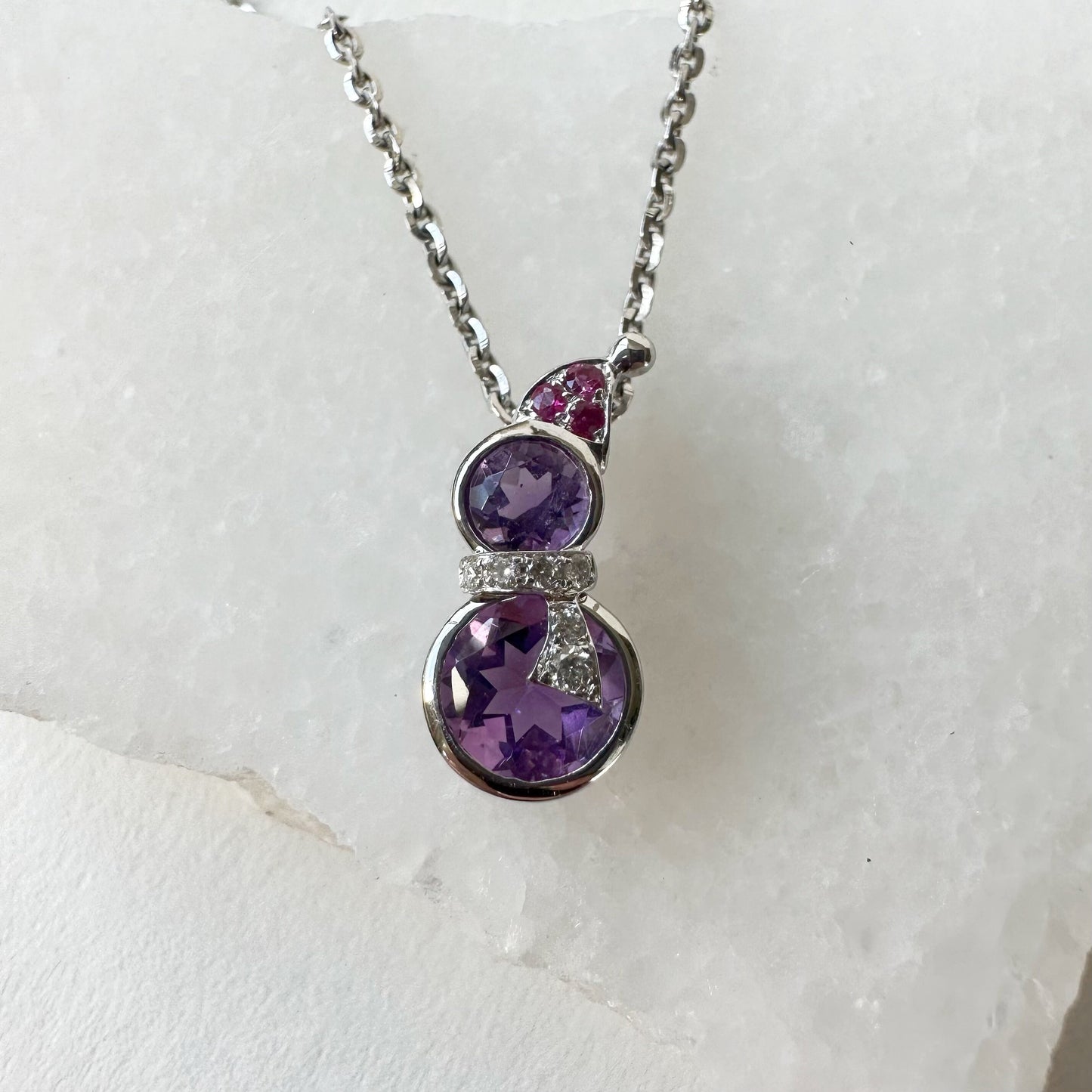 14K Solid Gold Genuine Amethyst Diamond and Ruby Pendant (pendant only)