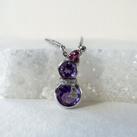 14K Solid Gold Genuine Amethyst Diamond and Ruby Pendant (pendant only)