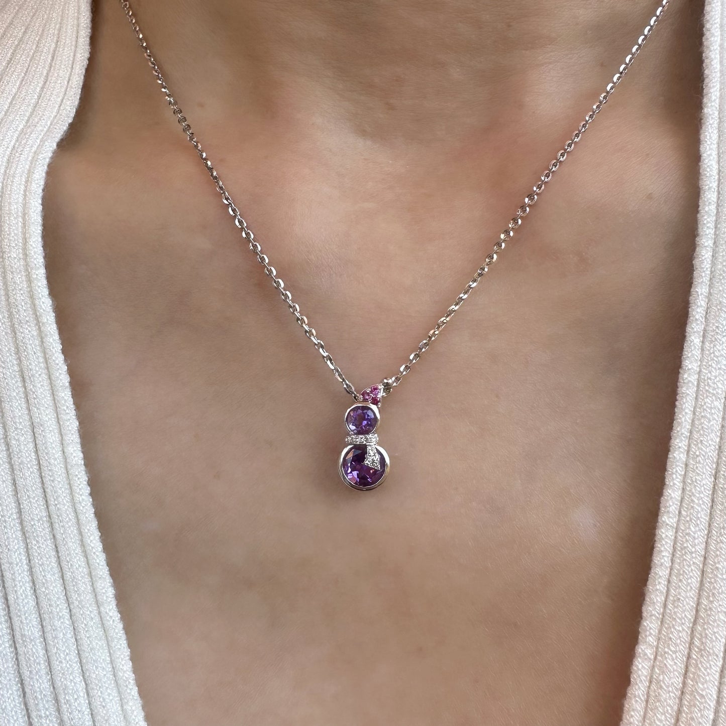 14K Solid Gold Genuine Amethyst Diamond and Ruby Pendant (pendant only)