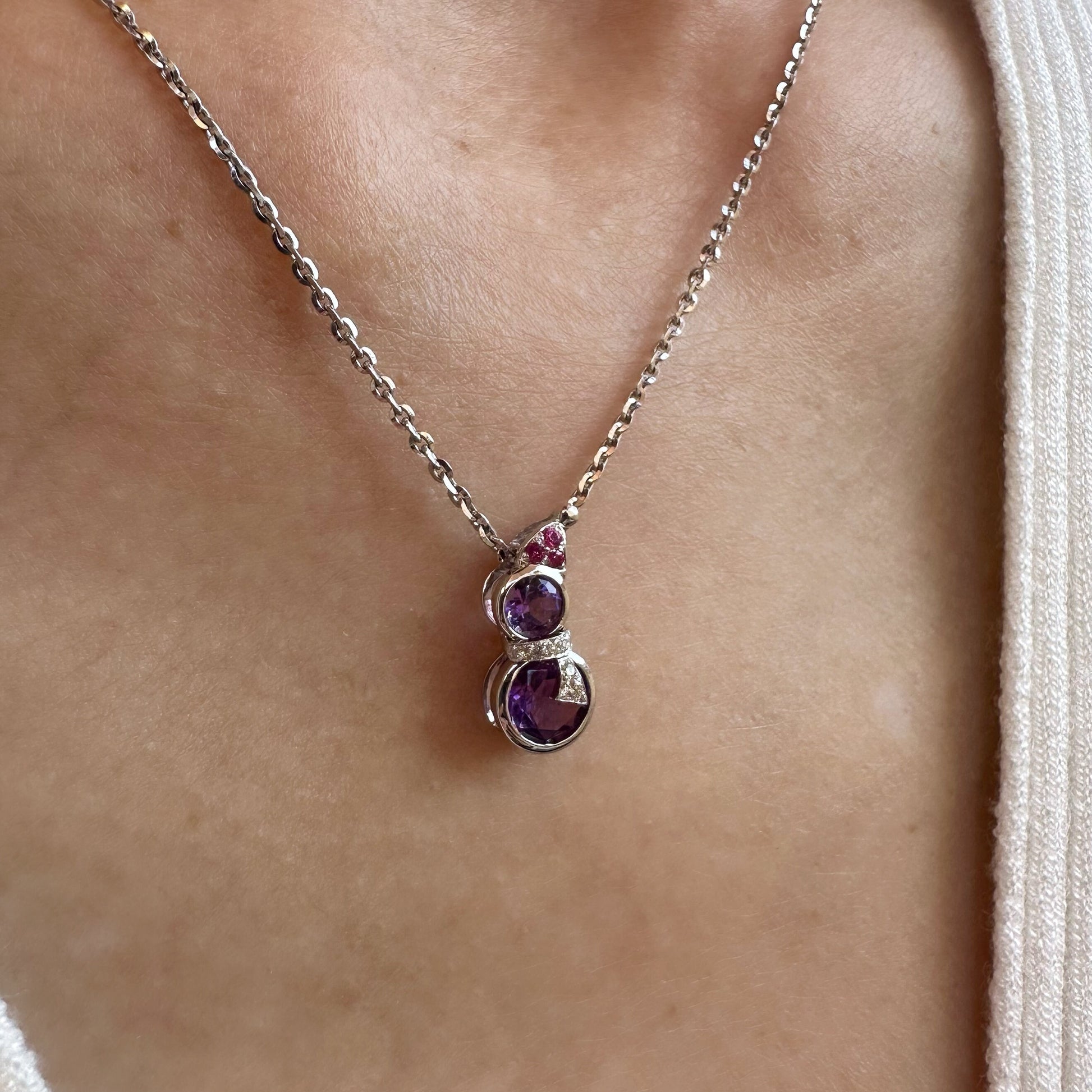 14K Solid Gold Genuine Amethyst Diamond and Ruby Pendant (pendant only)