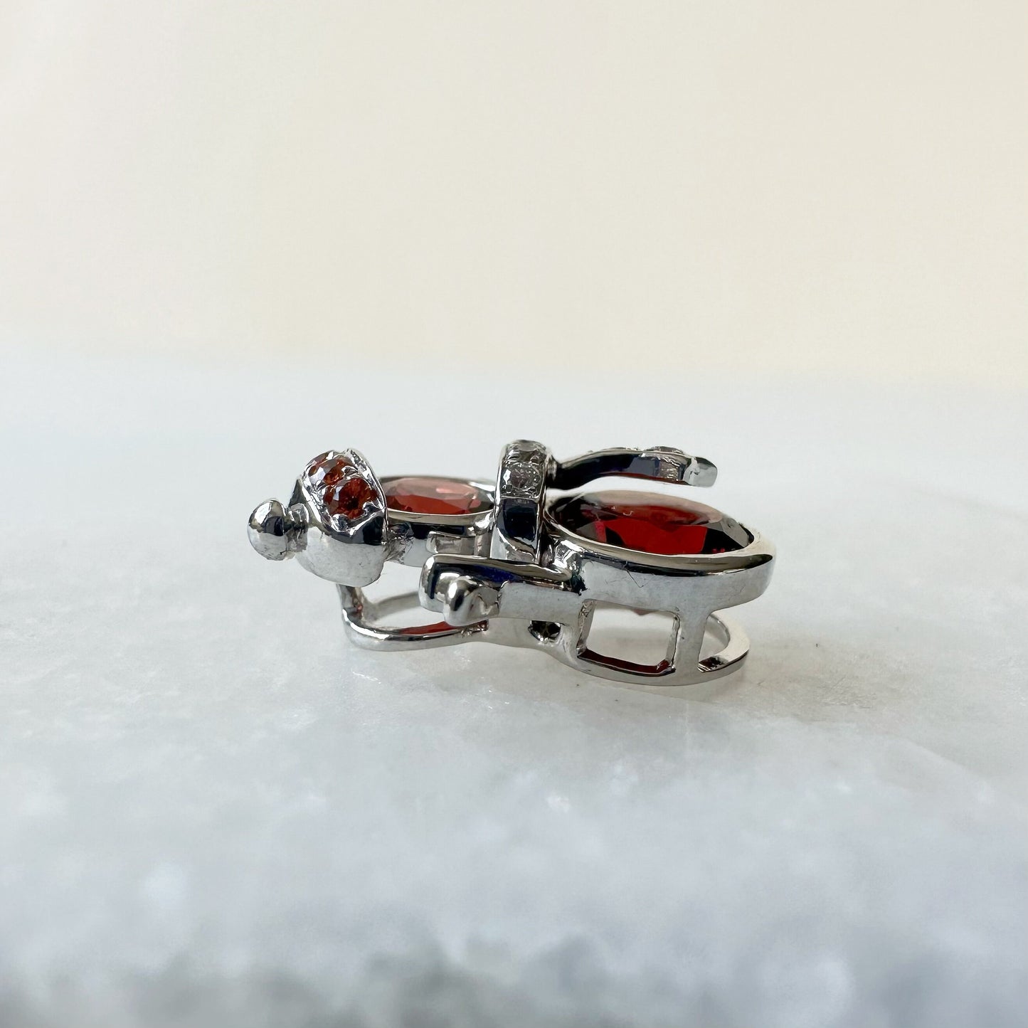 14K Solid Gold Genuine Garnet, Orange Sapphire and Diamond Snowman Pendant (pendant only)