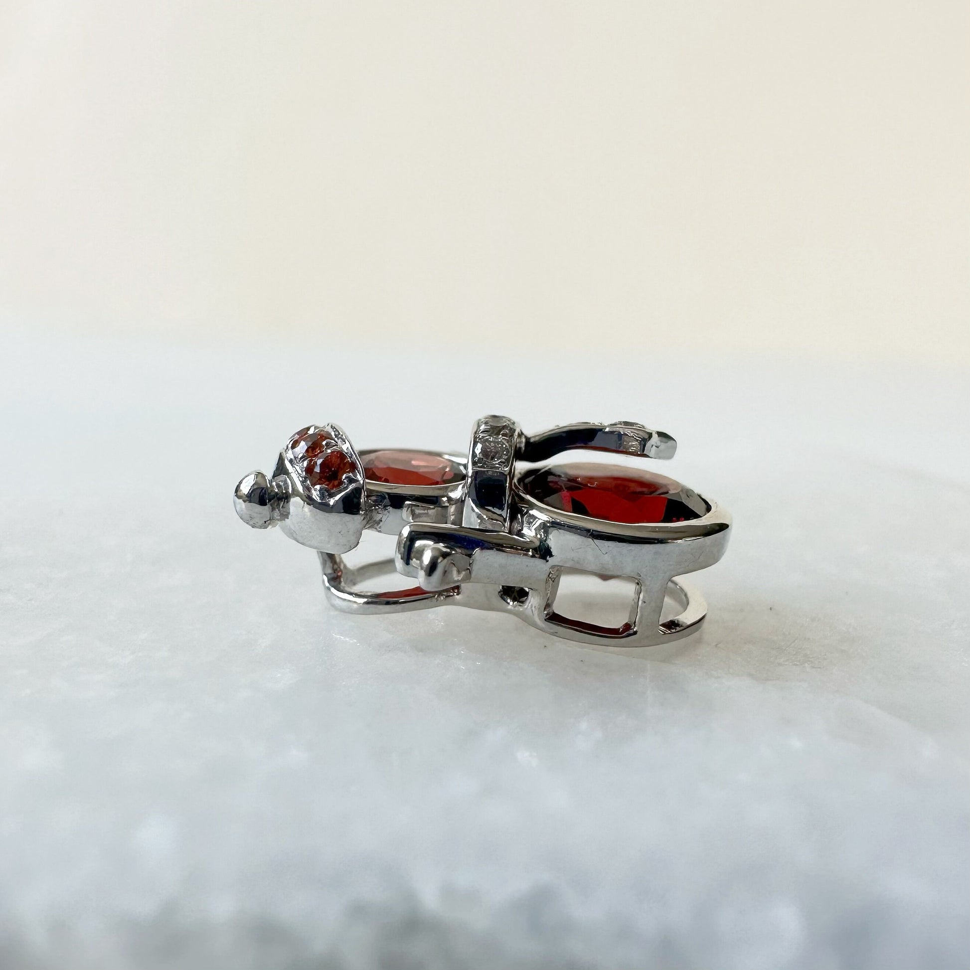 14K Solid Gold Genuine Garnet, Orange Sapphire and Diamond Snowman Pendant (pendant only)