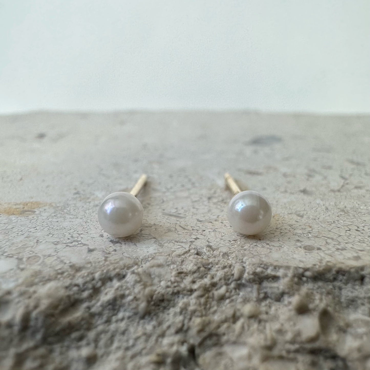 14K Solid Gold Genuine Akoya Pearl Studs/Pair