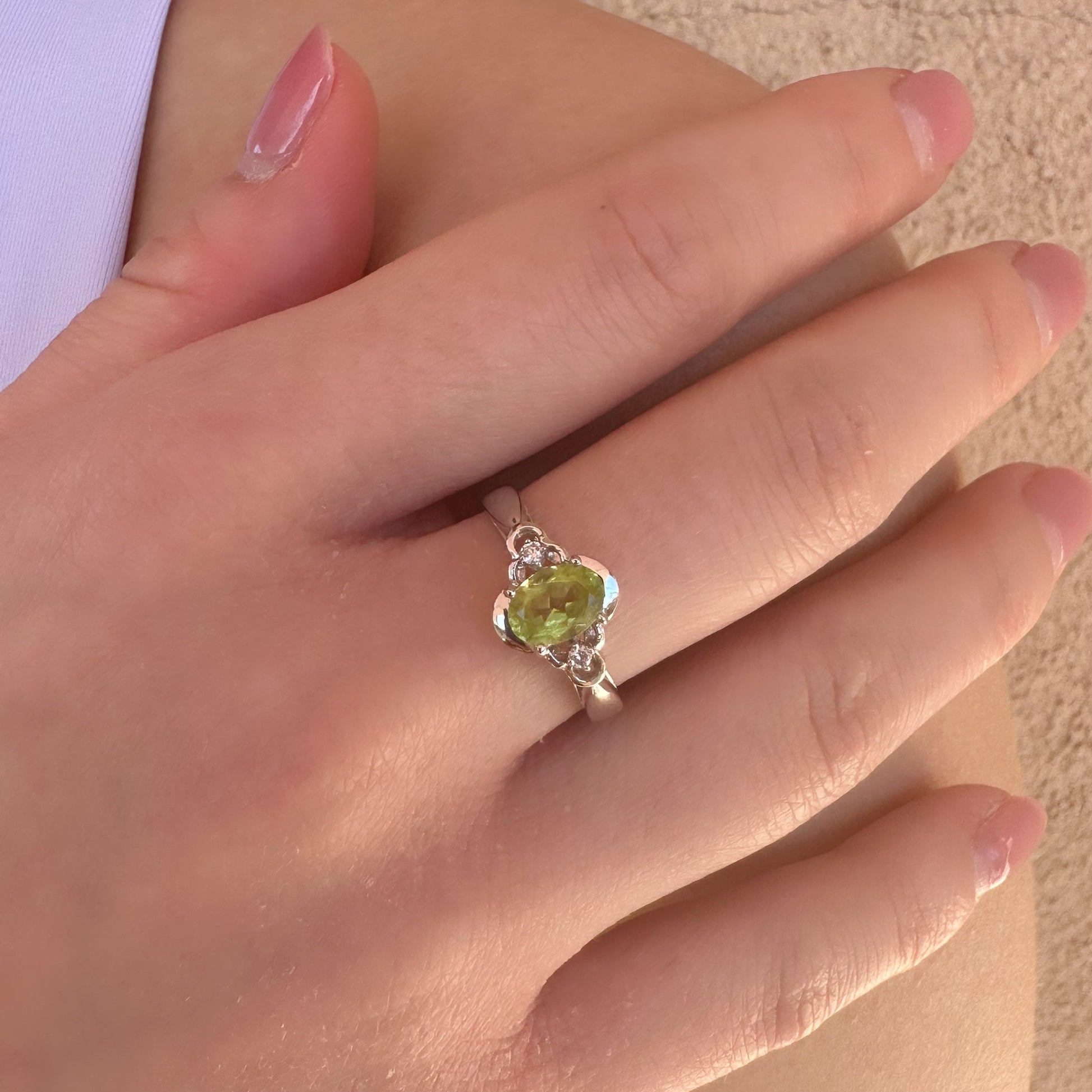 14K Solid Gold Genuine Peridot and Diamond Ring