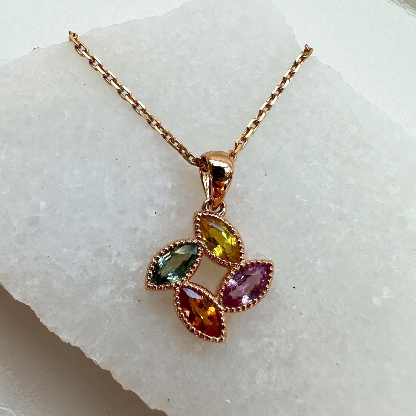 18K Solid Rose Gold Rainbow Sapphire Pendant (pendant only)