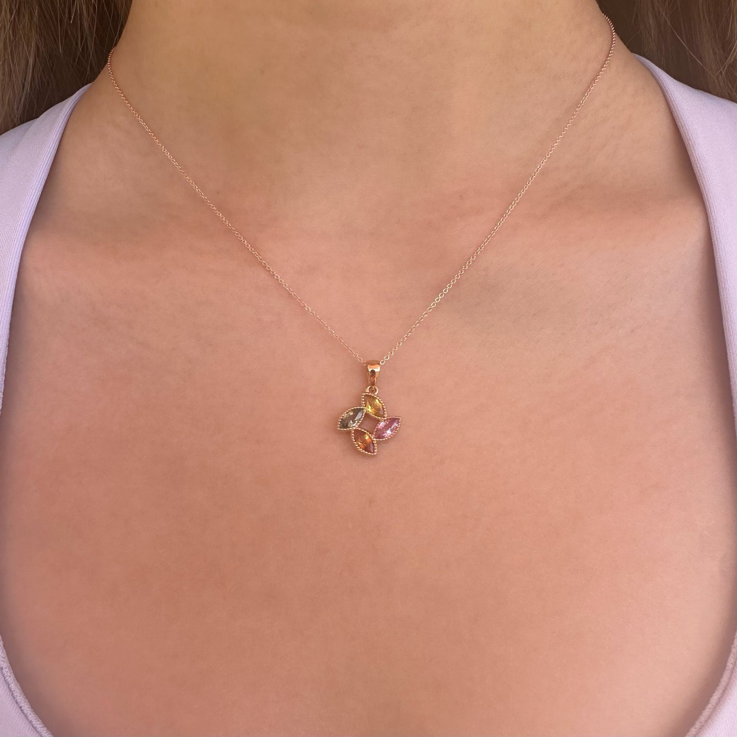 18K Solid Rose Gold Rainbow Sapphire Pendant (pendant only)