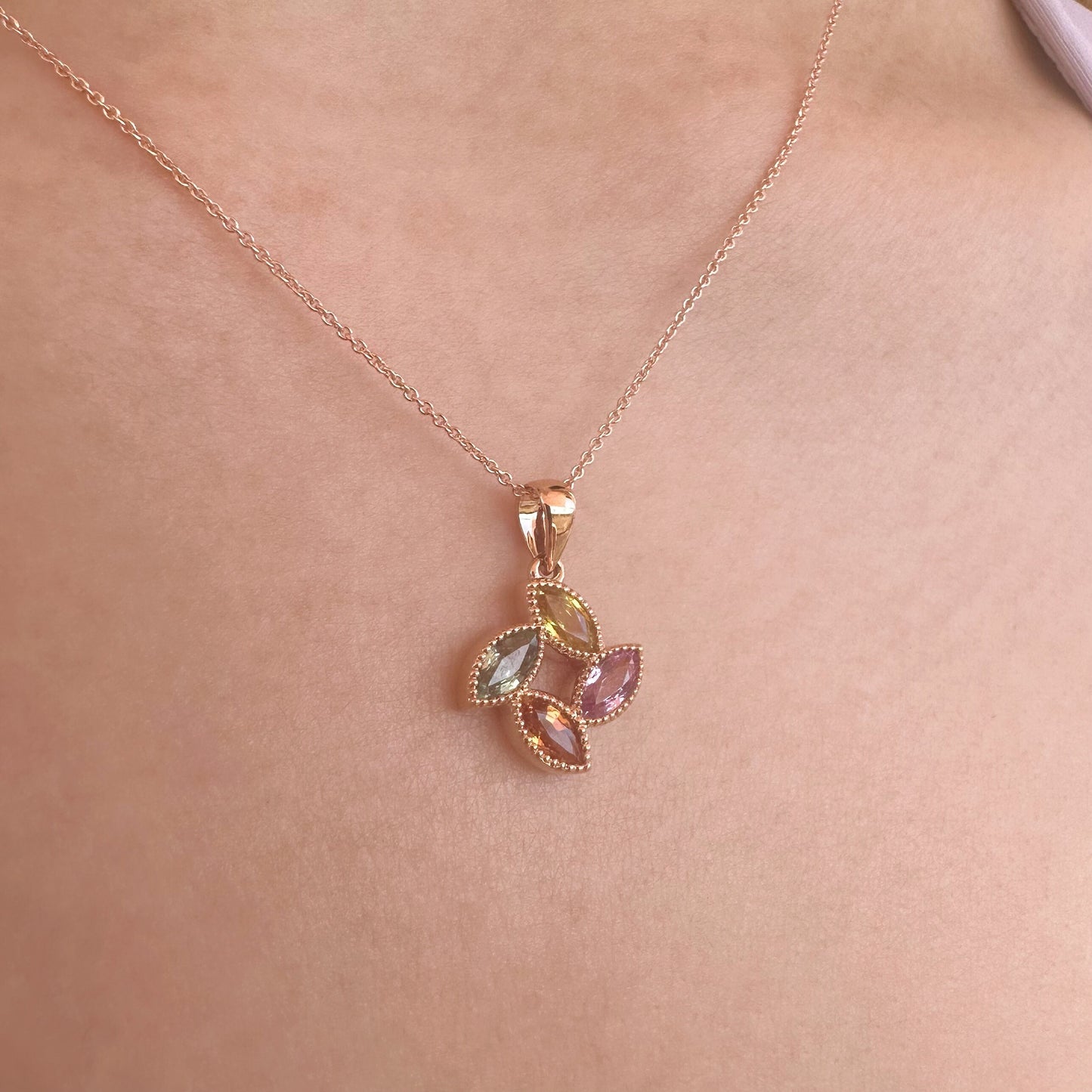 18K Solid Rose Gold Rainbow Sapphire Pendant (pendant only)