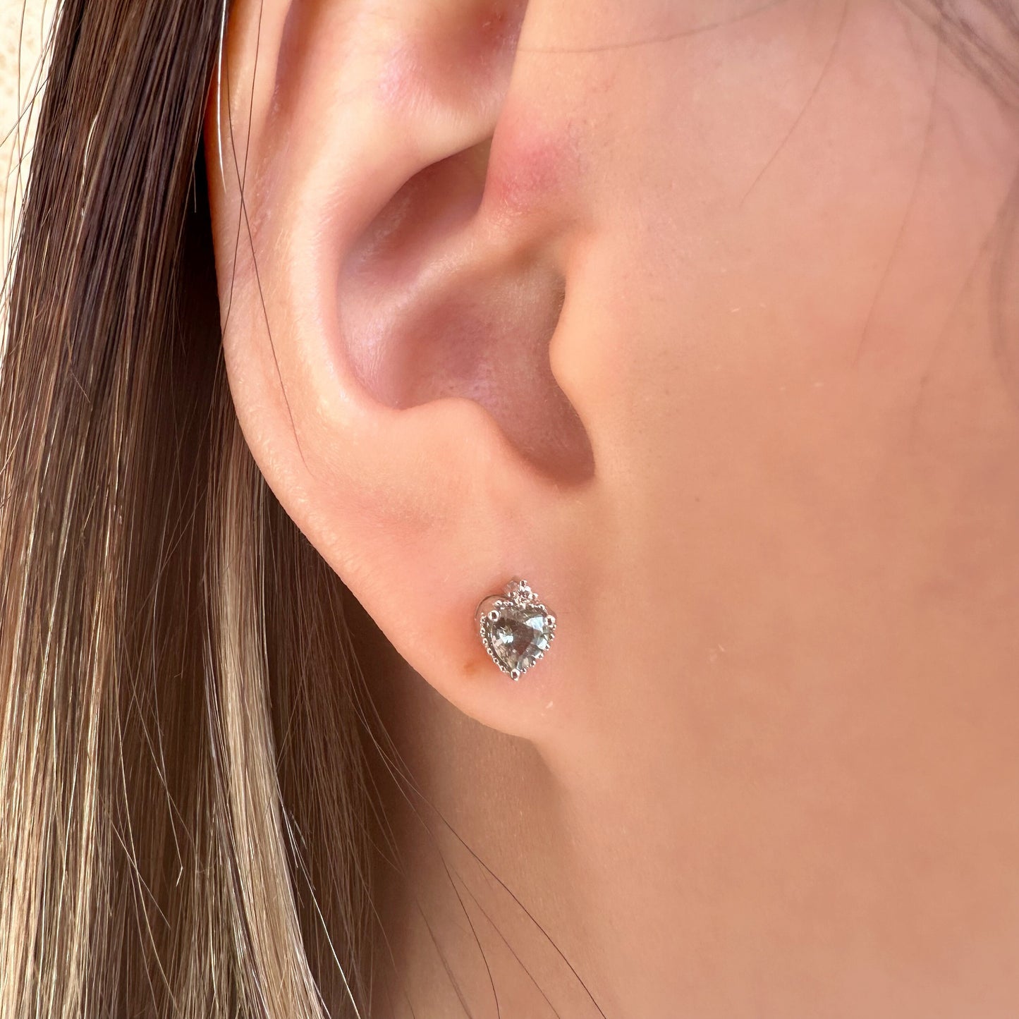 14K Solid Gold Genuine Green Sapphire Heart Studs/Pair
