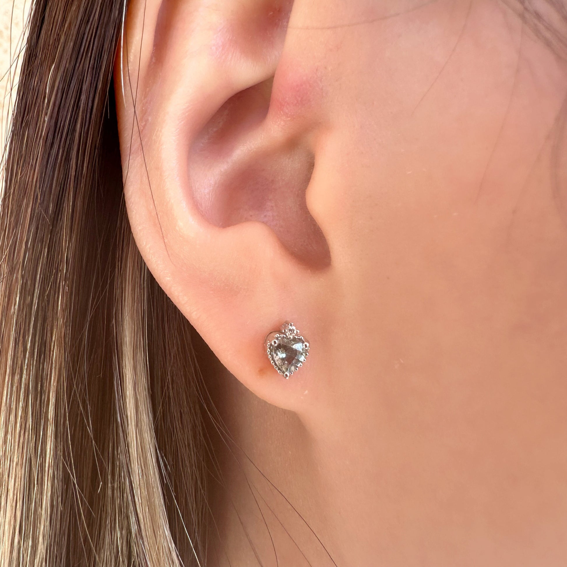 14K Solid Gold Genuine Green Sapphire Heart Studs/Pair