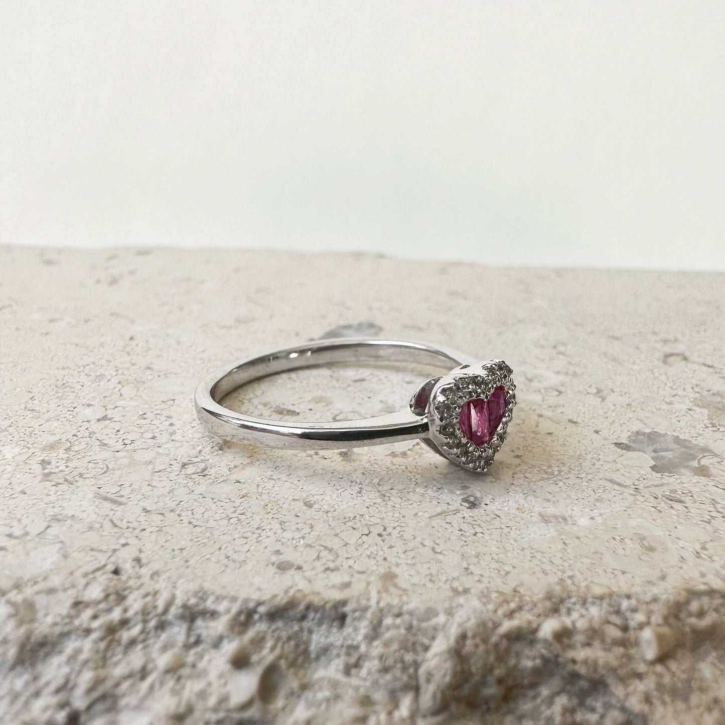 14K Solid Gold Genuine Ruby and Diamond Heart Ring