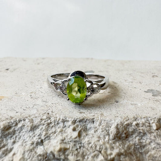 14K Solid Gold Genuine Peridot and Diamond Ring