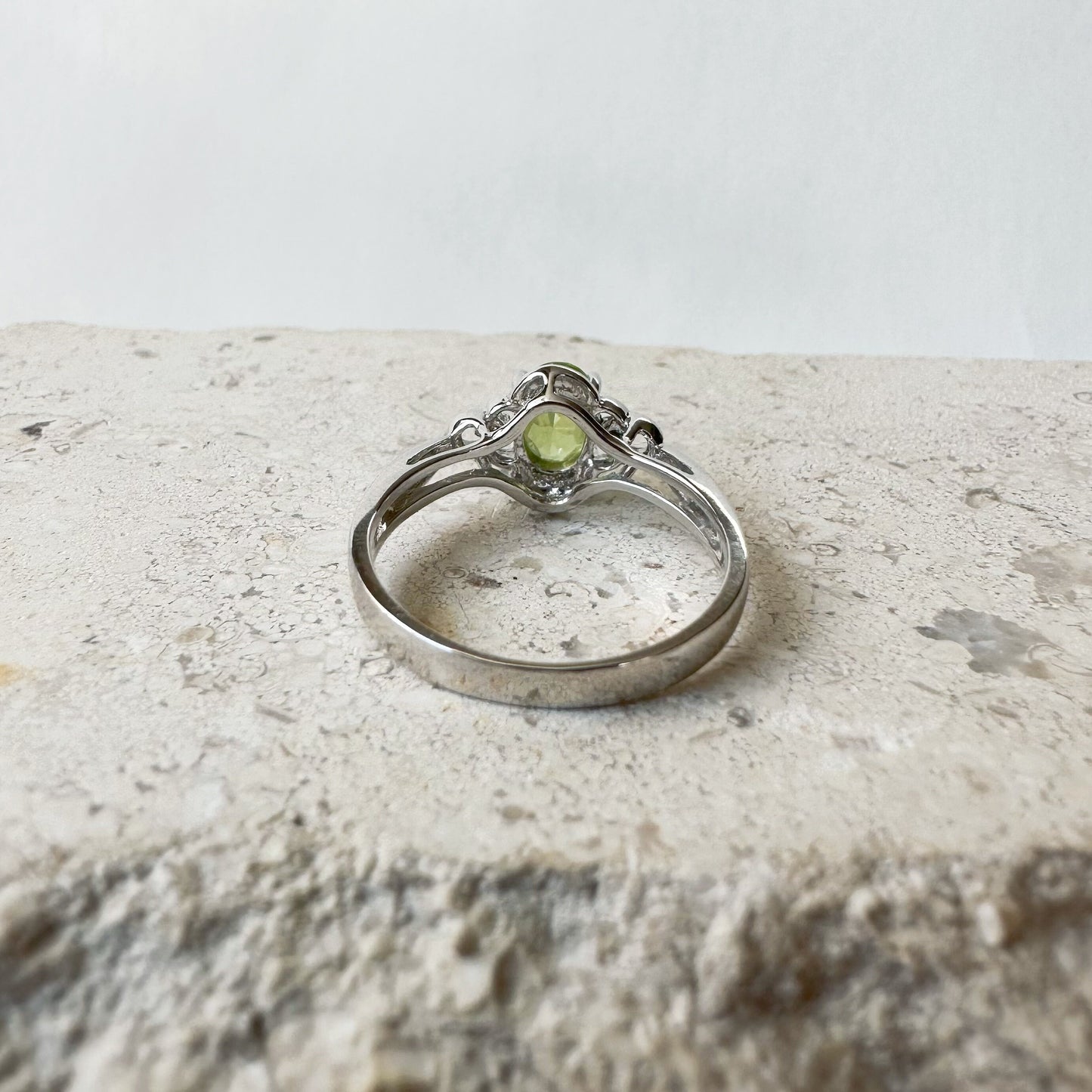 14K Solid Gold Genuine Peridot and Diamond Ring