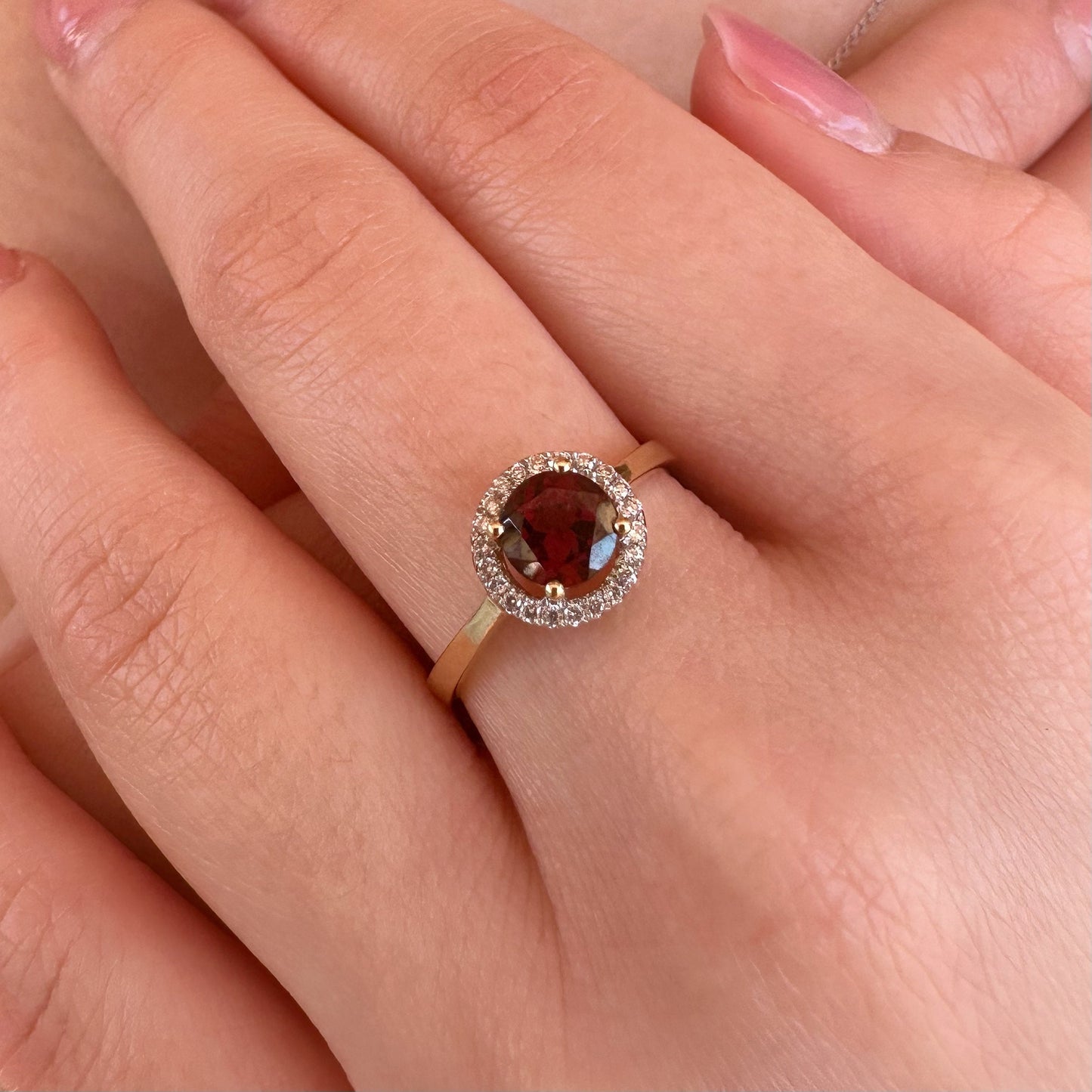 14K Solid Gold Genuine Garnet and Diamond Ring/Engagement Ring/Promise Ring