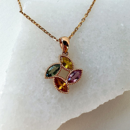 18K Solid Rose Gold Rainbow Sapphire Pendant (pendant only)