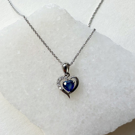 18K Solid White Gold Genuine Heart and Diamond Pendant (pendant only)