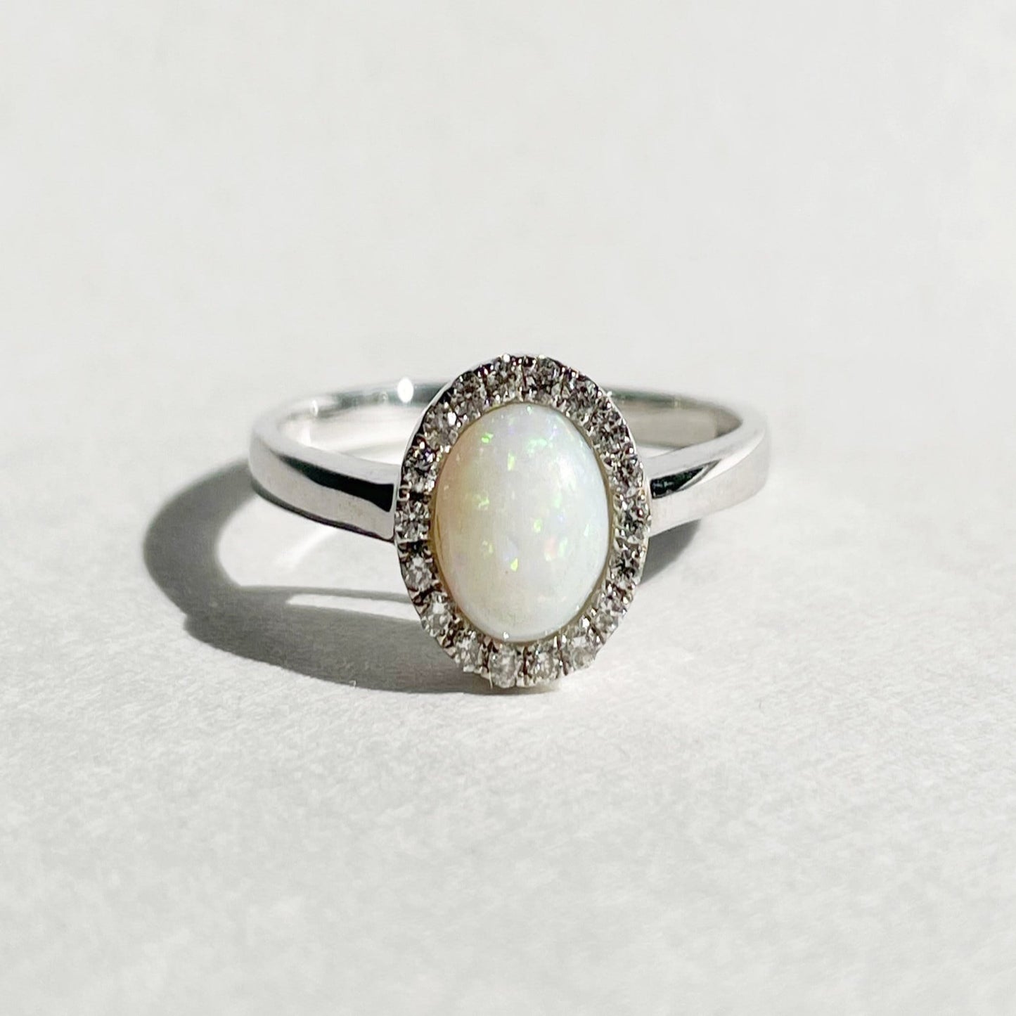 14K Solid Gold Opal and Diamond Ring