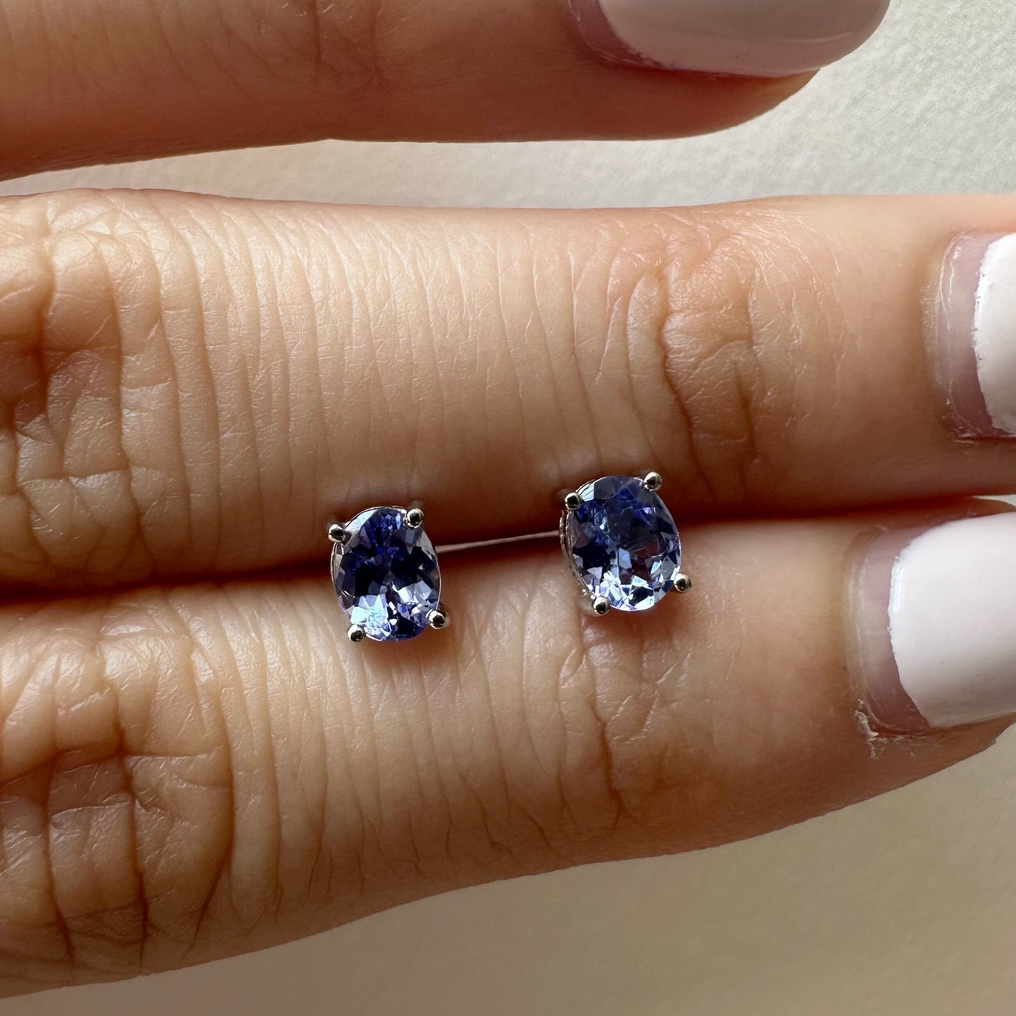 14K Solid Gold Genuine Tanzanite Oval Studs/Pair