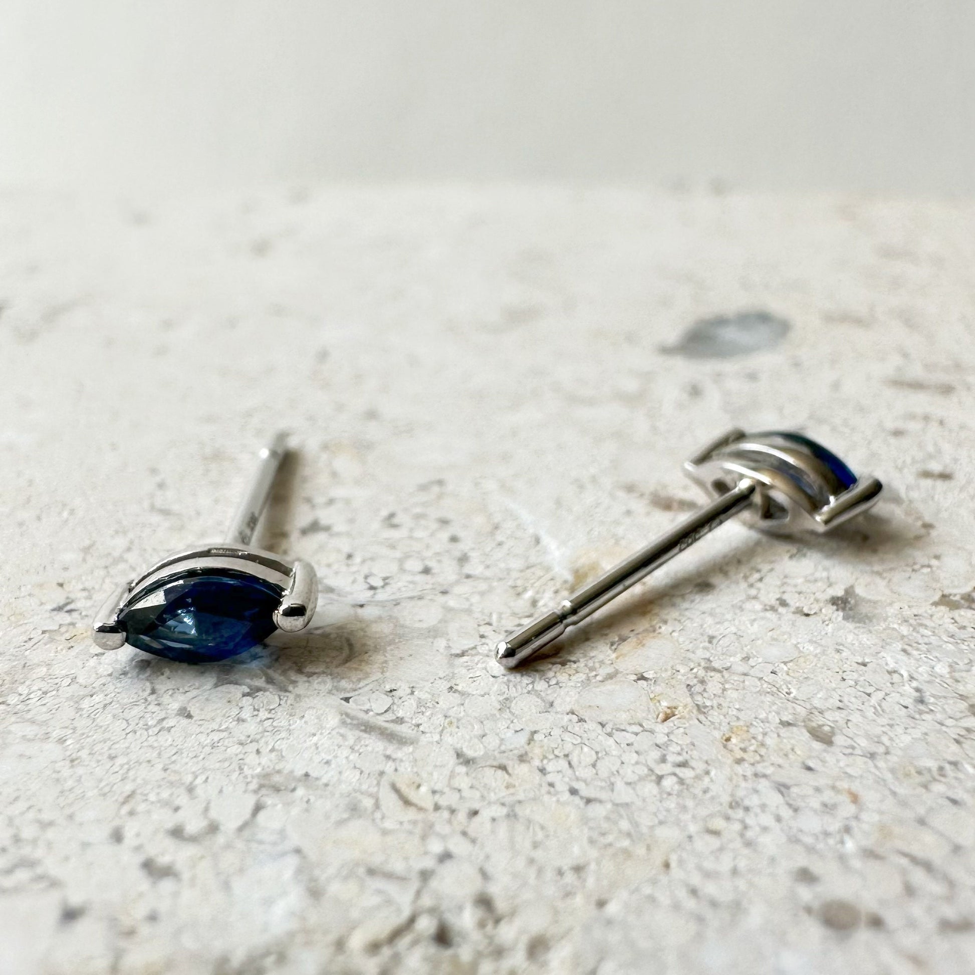 14K Solid Gold Sapphire Marquise Studs (pair)