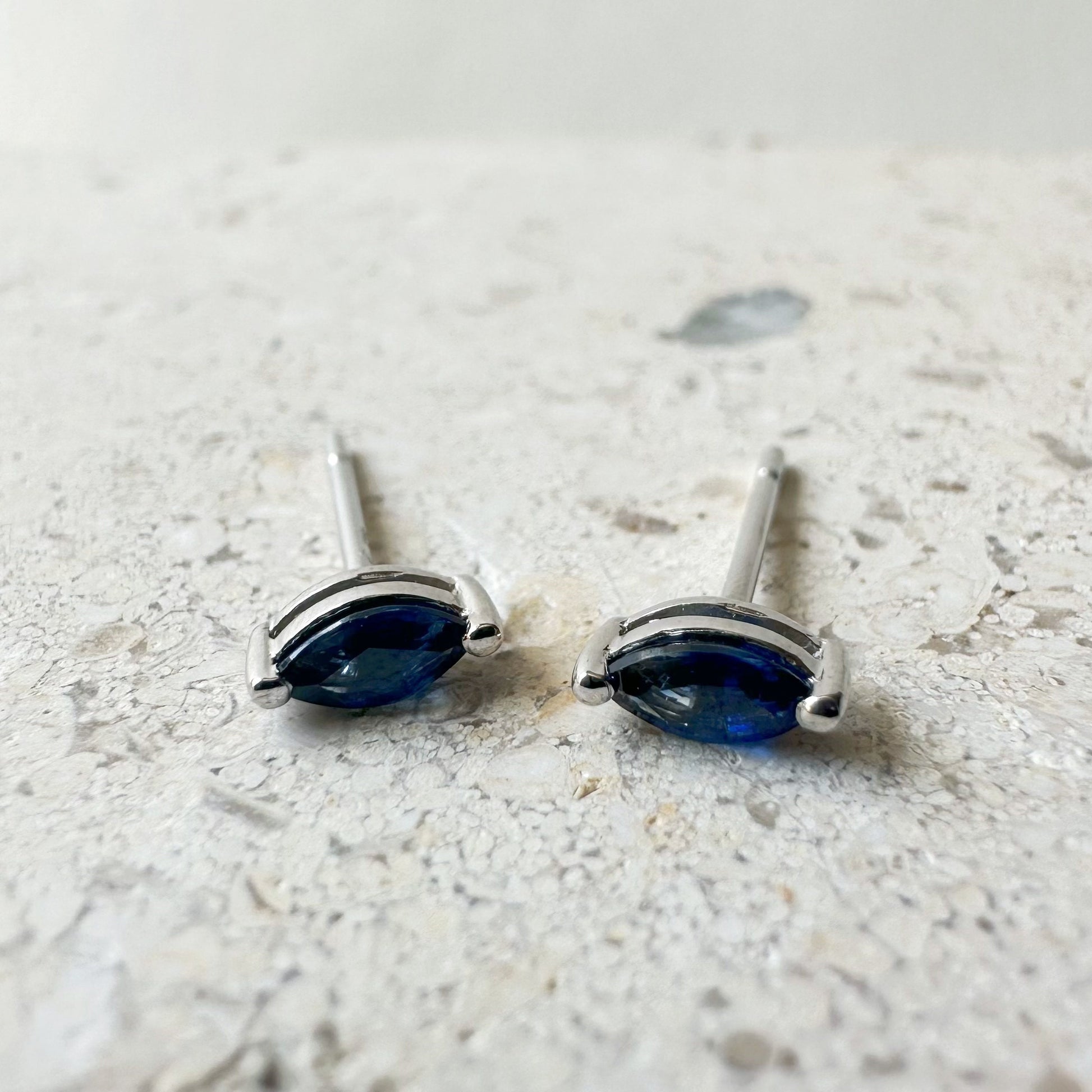 14K Solid Gold Sapphire Marquise Studs (pair)