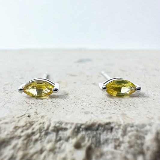 14K Solid Gold Genuine Marquise Yellow Sapphire Studs/Pair