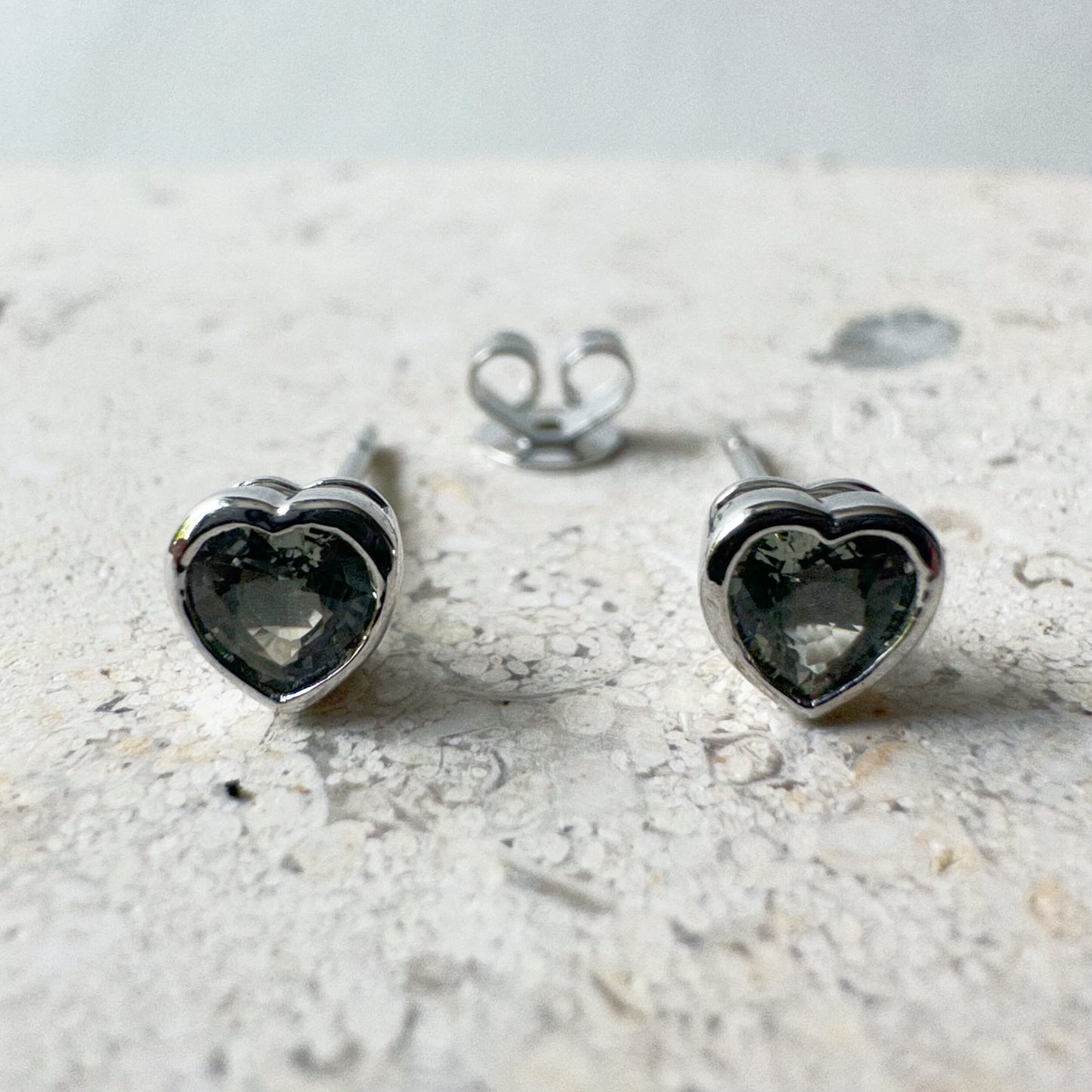 14K Solid Gold Genuine Green Sapphire Heart Studs/Pair