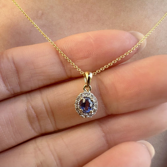 14K Solid Gold Genuine Diamond and Tanzanite Pendant (pendant only)