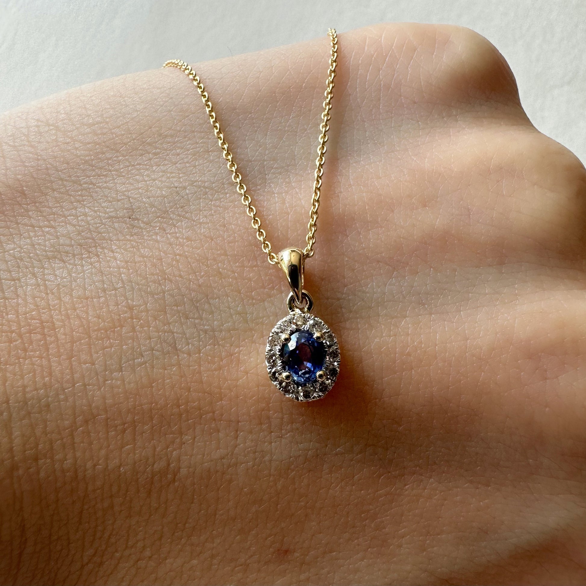 14K Solid Gold Genuine Diamond and Tanzanite Pendant (pendant only)