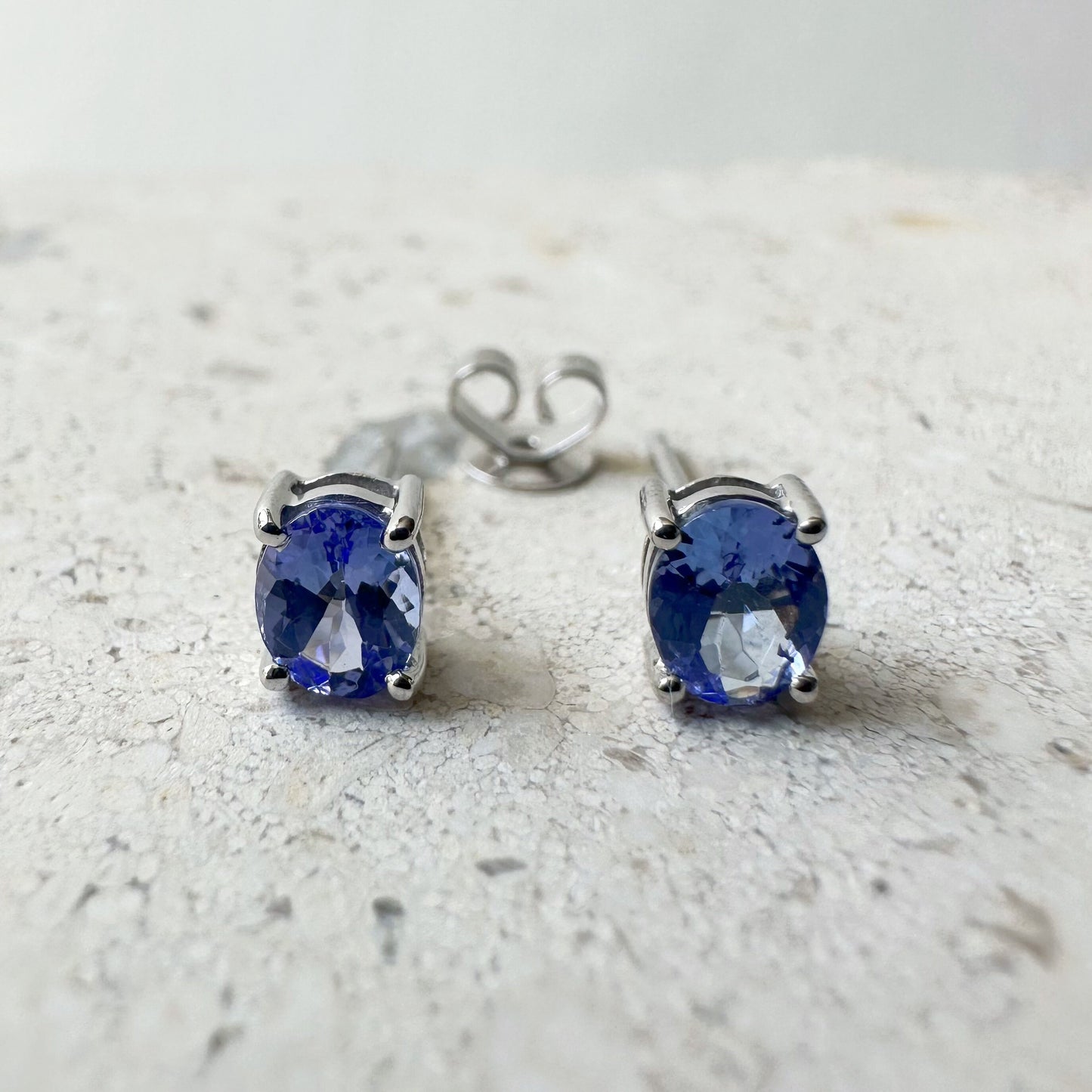 14K Solid Gold Genuine Tanzanite Oval Studs/Pair