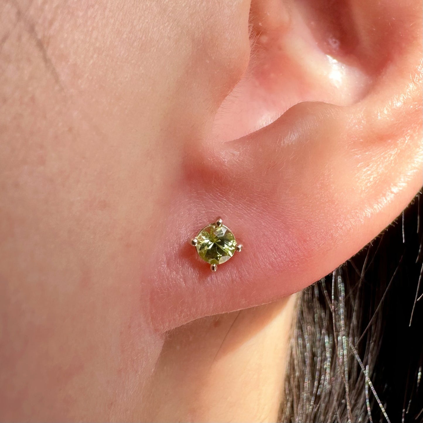 14K Solid Gold Genuine 4mm Peridot Studs/Pair