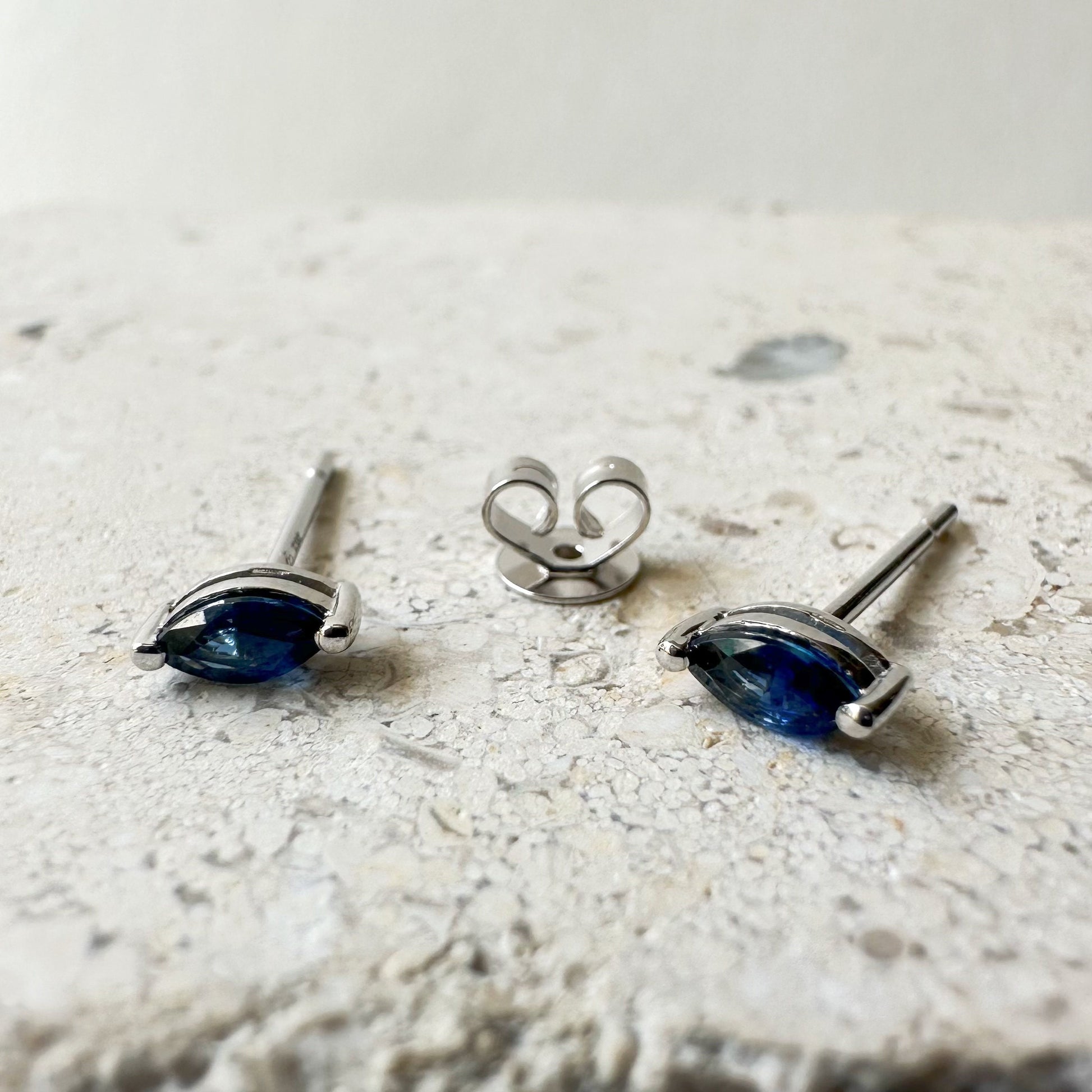 14K Solid Gold Sapphire Marquise Studs (pair)