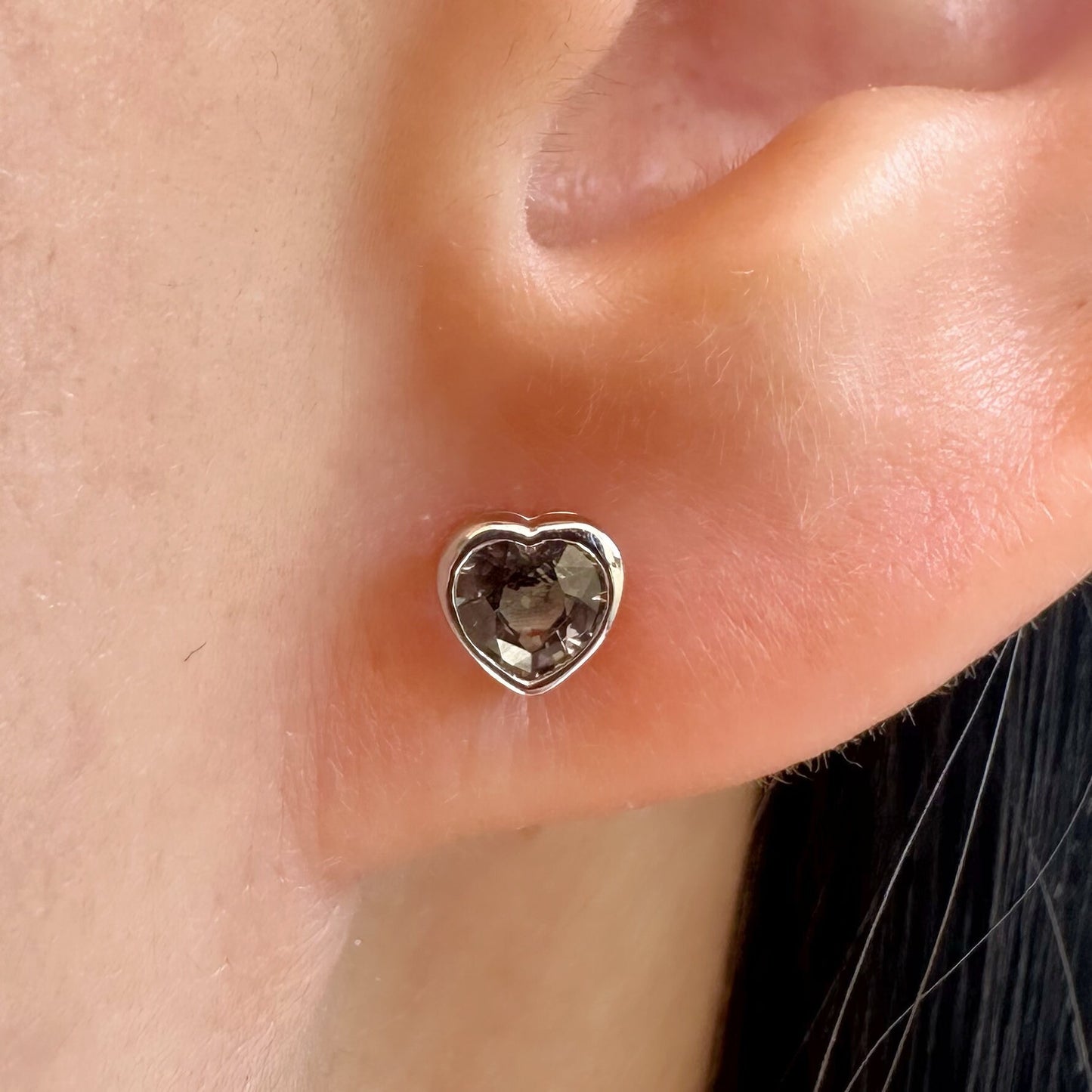 14K Solid Gold Genuine Green Sapphire Heart Studs/Pair