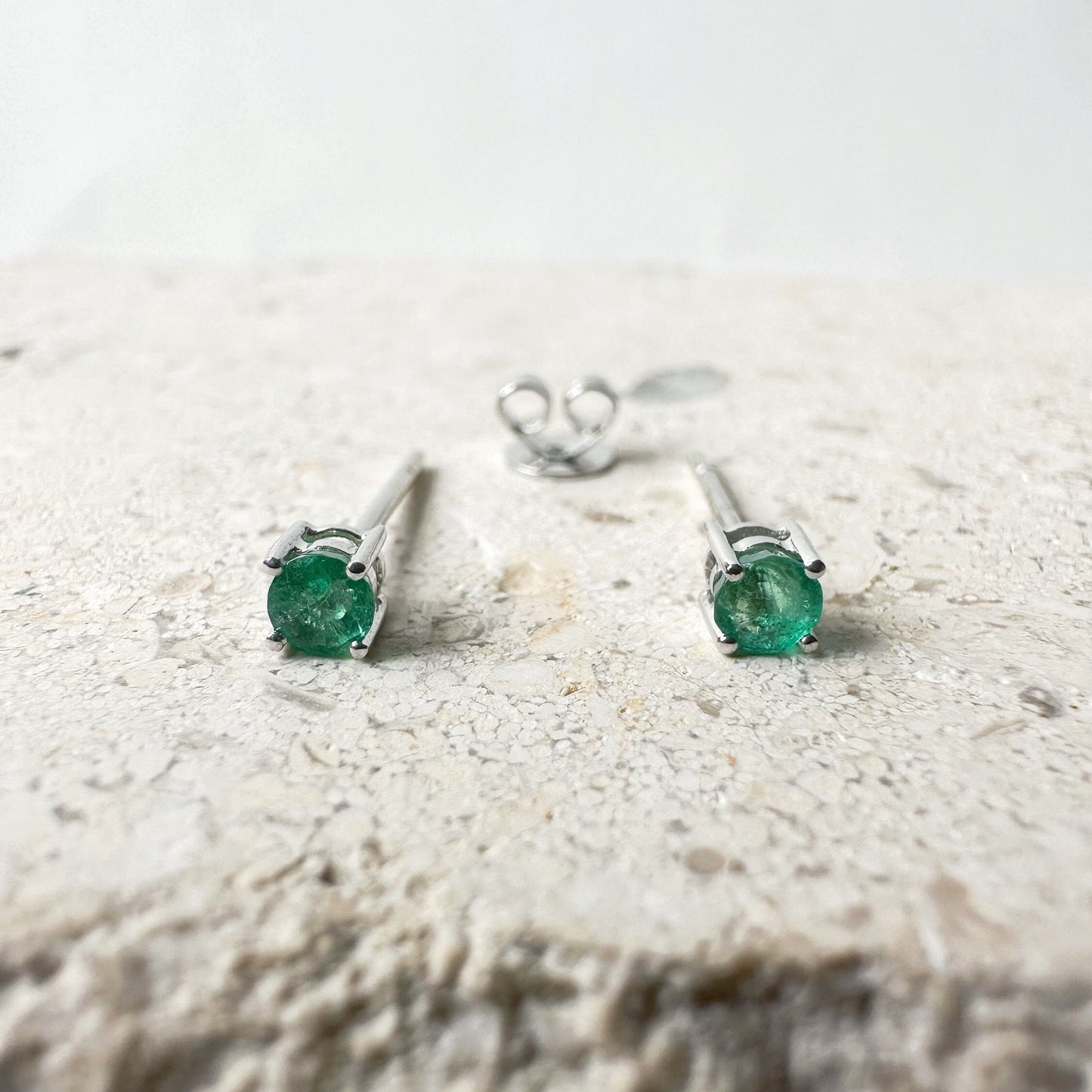 14K Solid Gold Genuine Emerald 3mm Round Studs/Pair