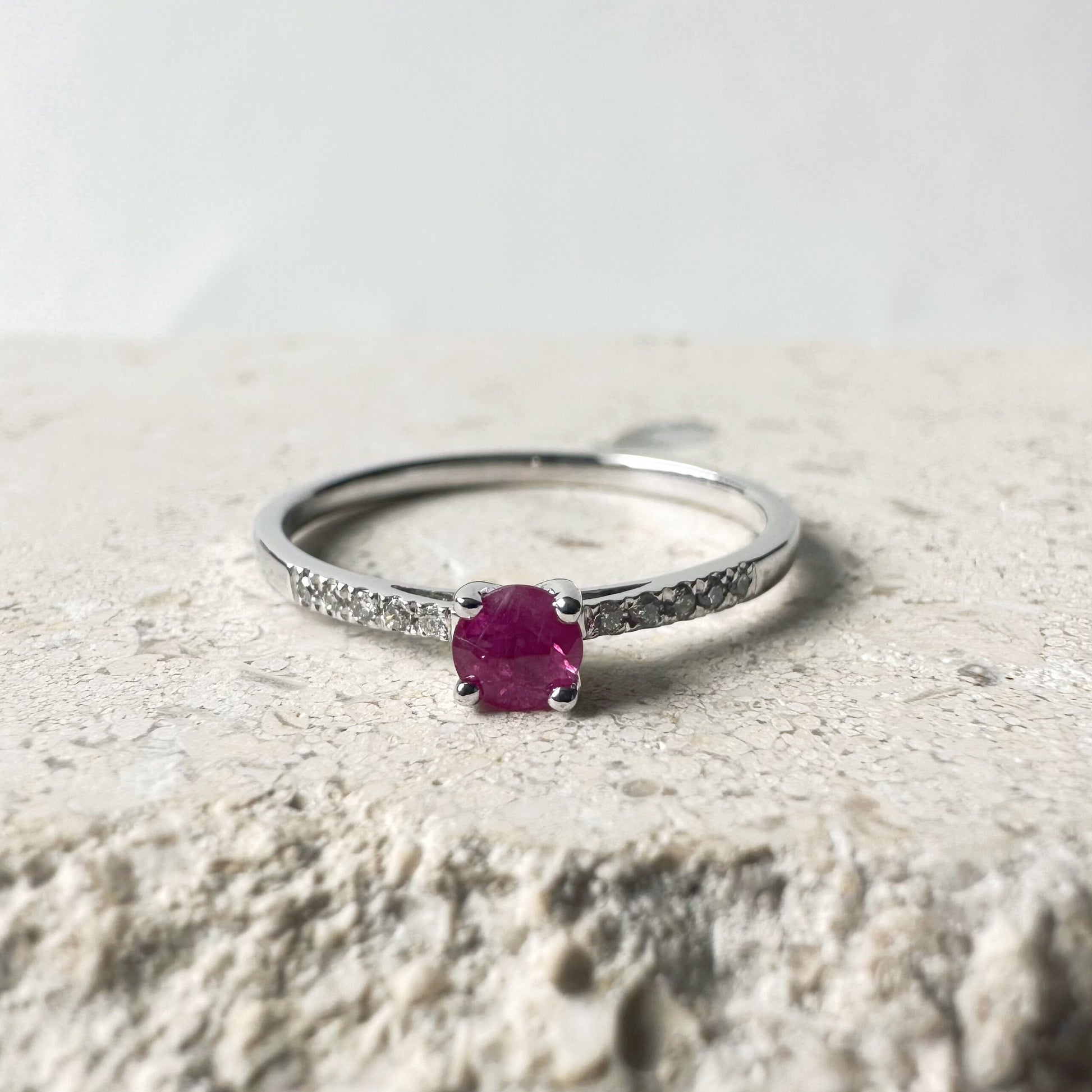 14K Solid White Gold Genuine Ruby and Diamond Ring