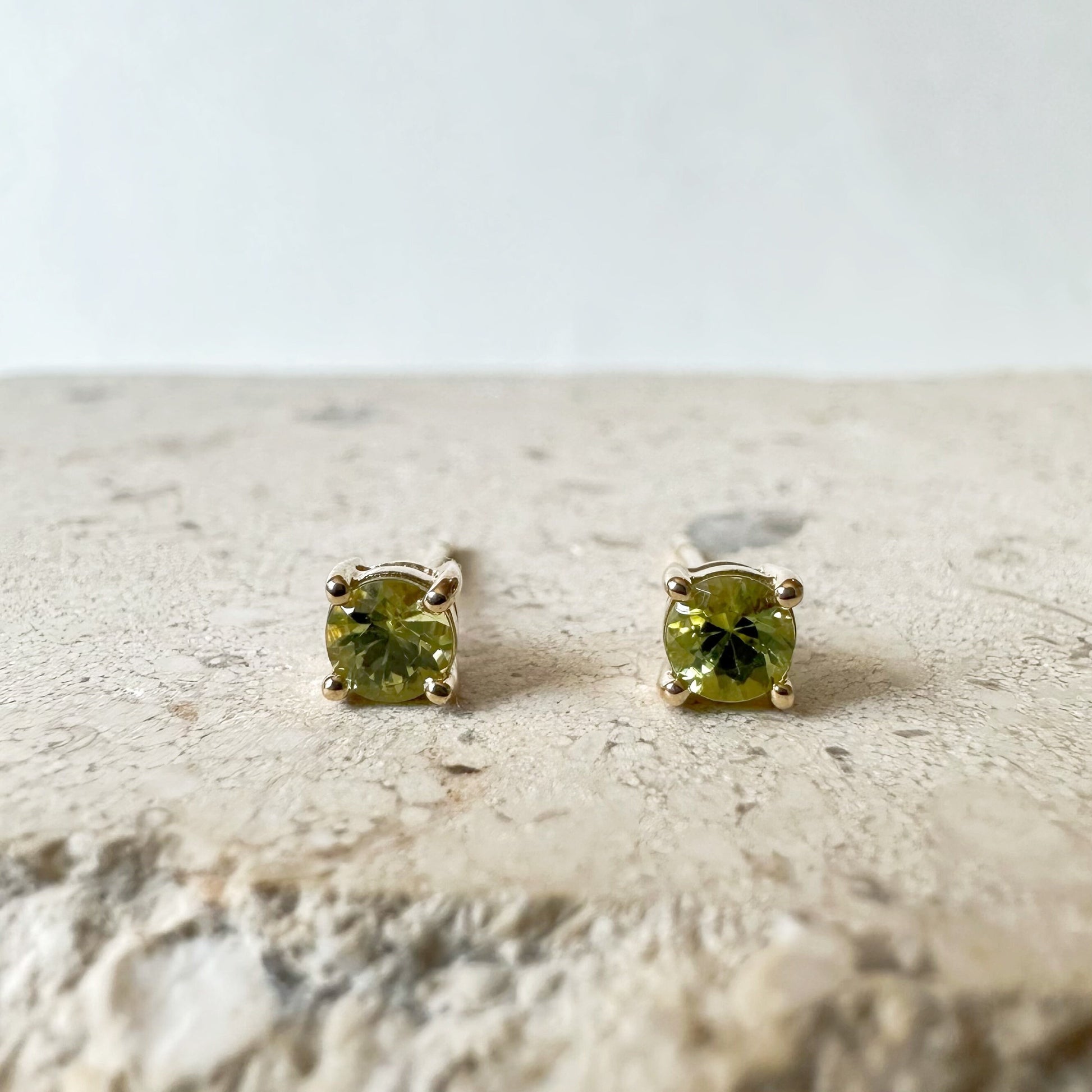 14K Solid Gold Genuine 4mm Peridot Studs/Pair