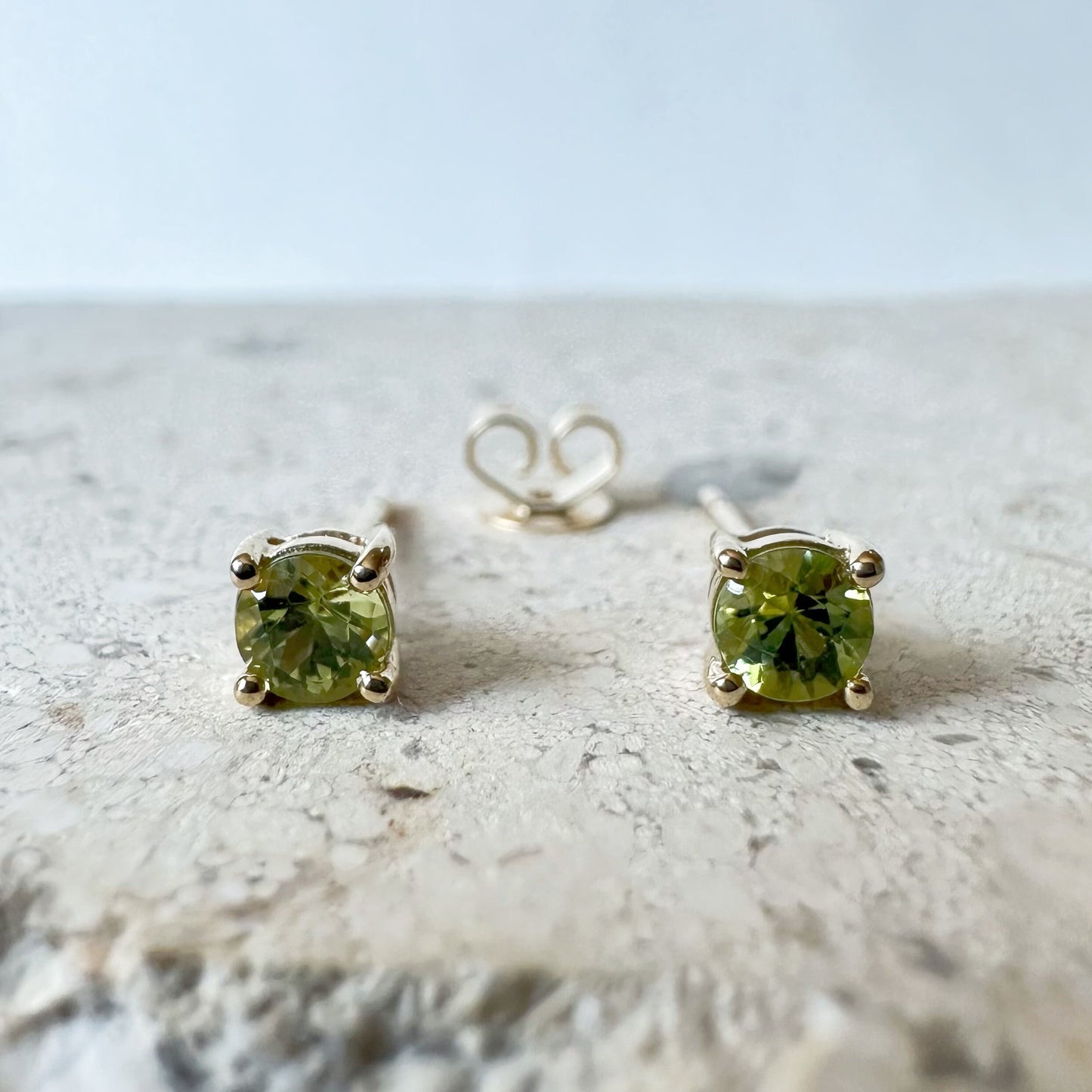 14K Solid Gold Genuine 4mm Peridot Studs/Pair