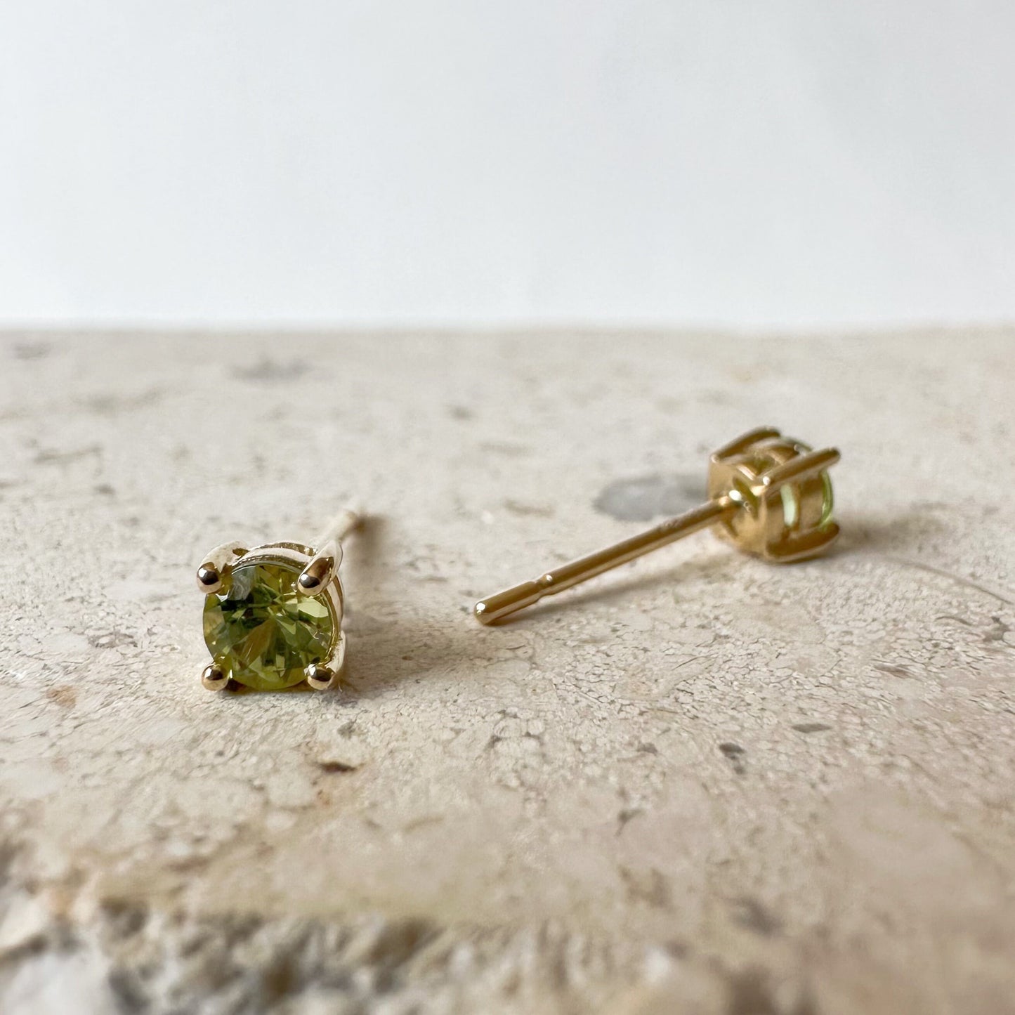 14K Solid Gold Genuine 4mm Peridot Studs/Pair