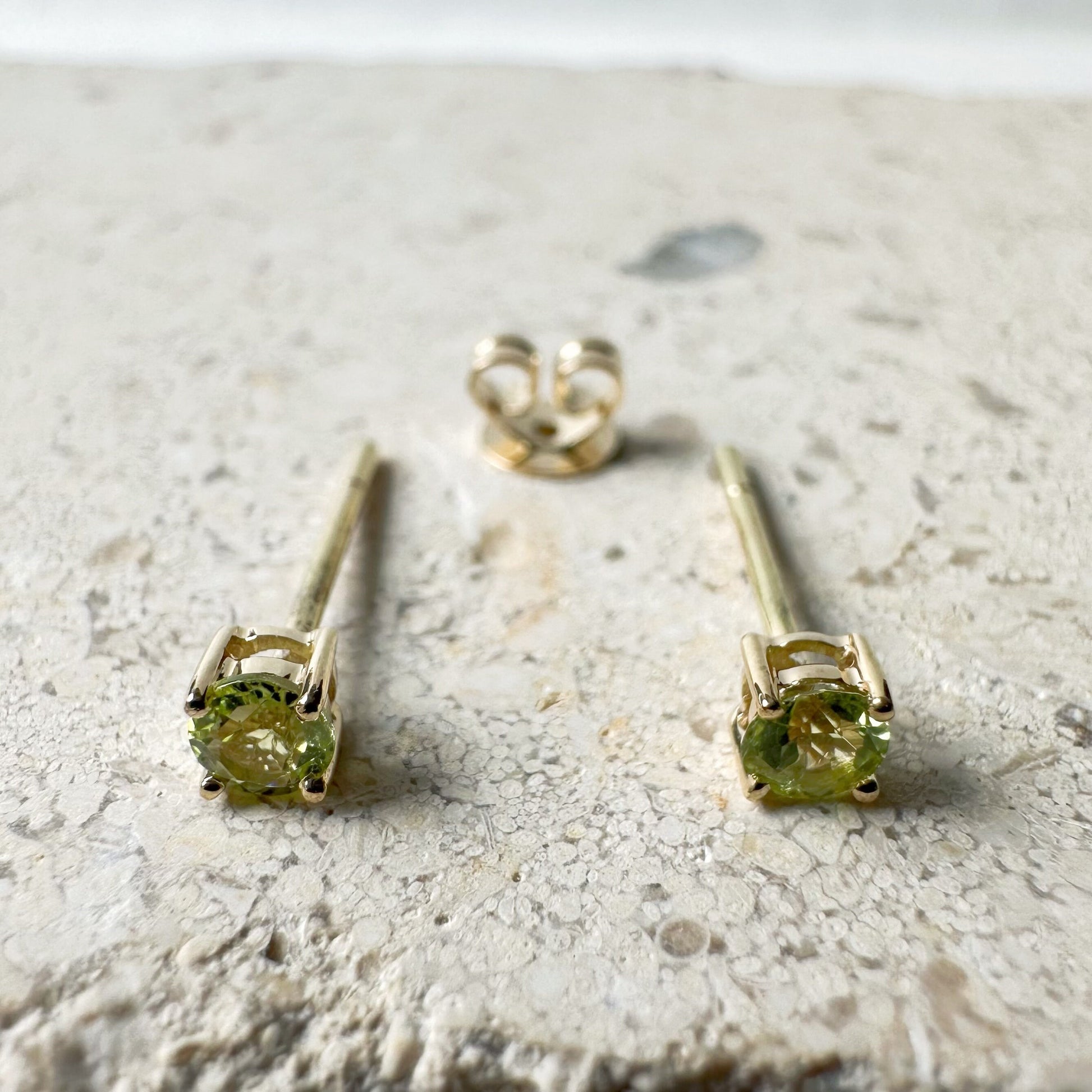 14K Solid Gold Genuine 3mm Peridot Studs/Pair