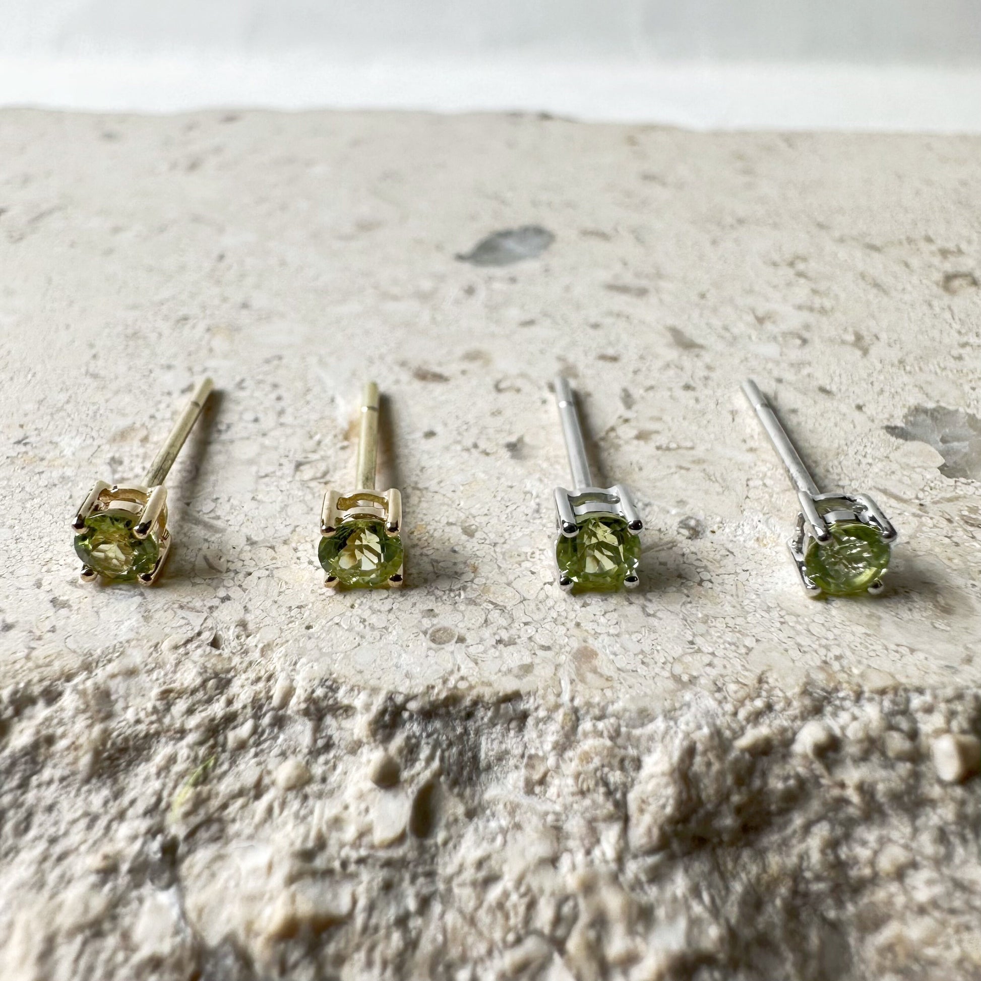 14K Solid Gold Genuine 3mm Peridot Studs/Pair