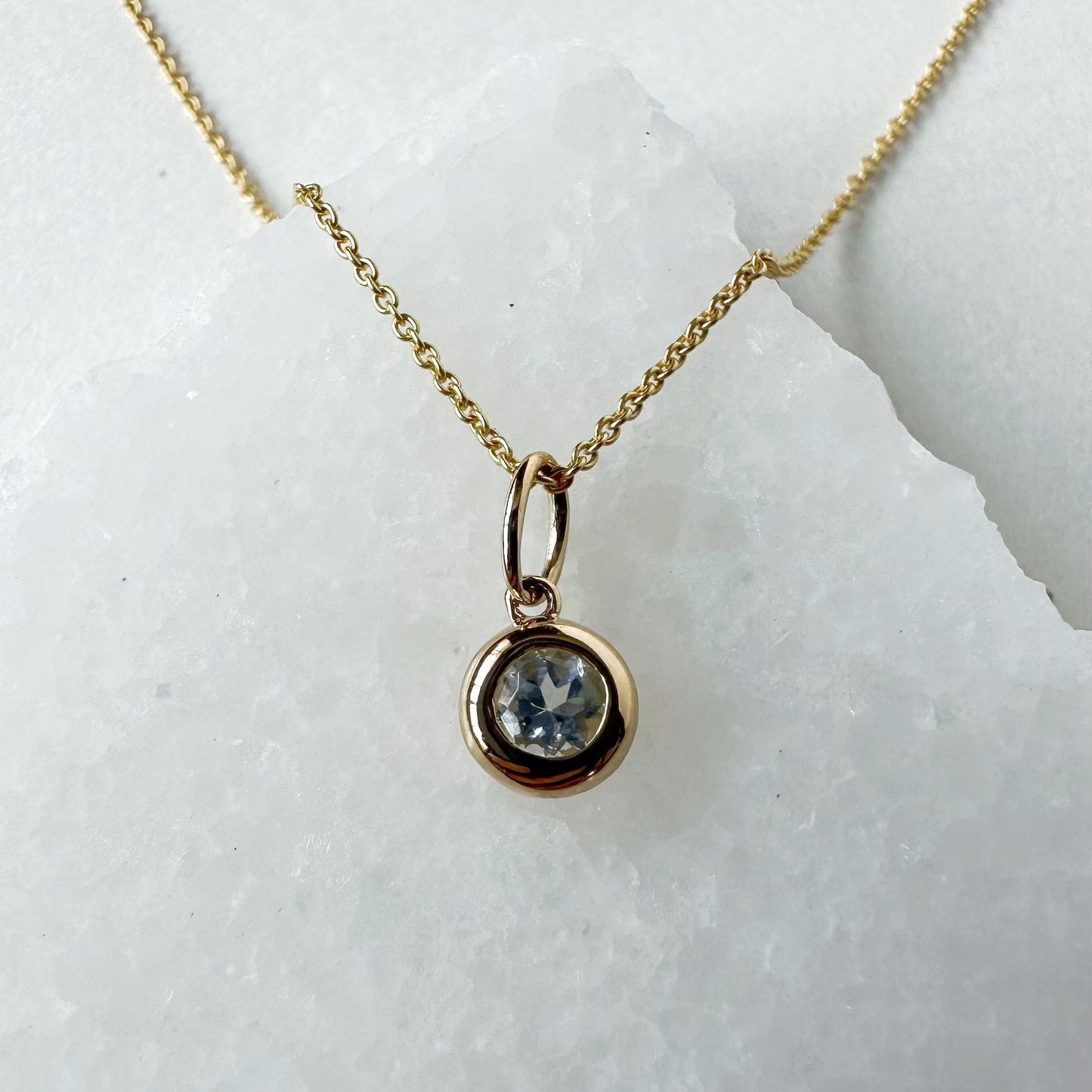 14K Solid Gold Genuine Bezel Aquamarine Pendant