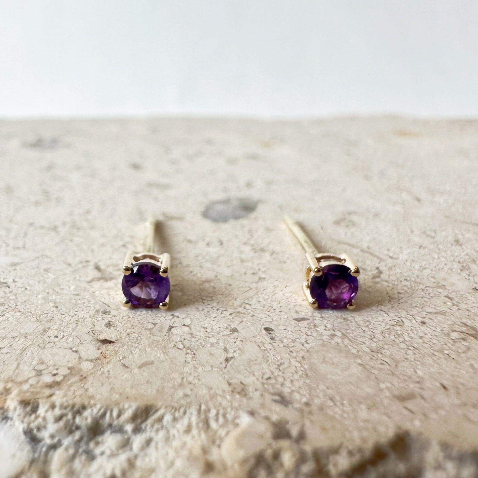 14K Solid Gold Genuine Amethyst 3mm Studs/Pair