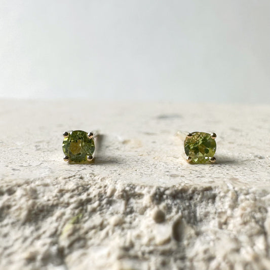 14K Solid Gold Genuine 3mm Peridot Studs/Pair