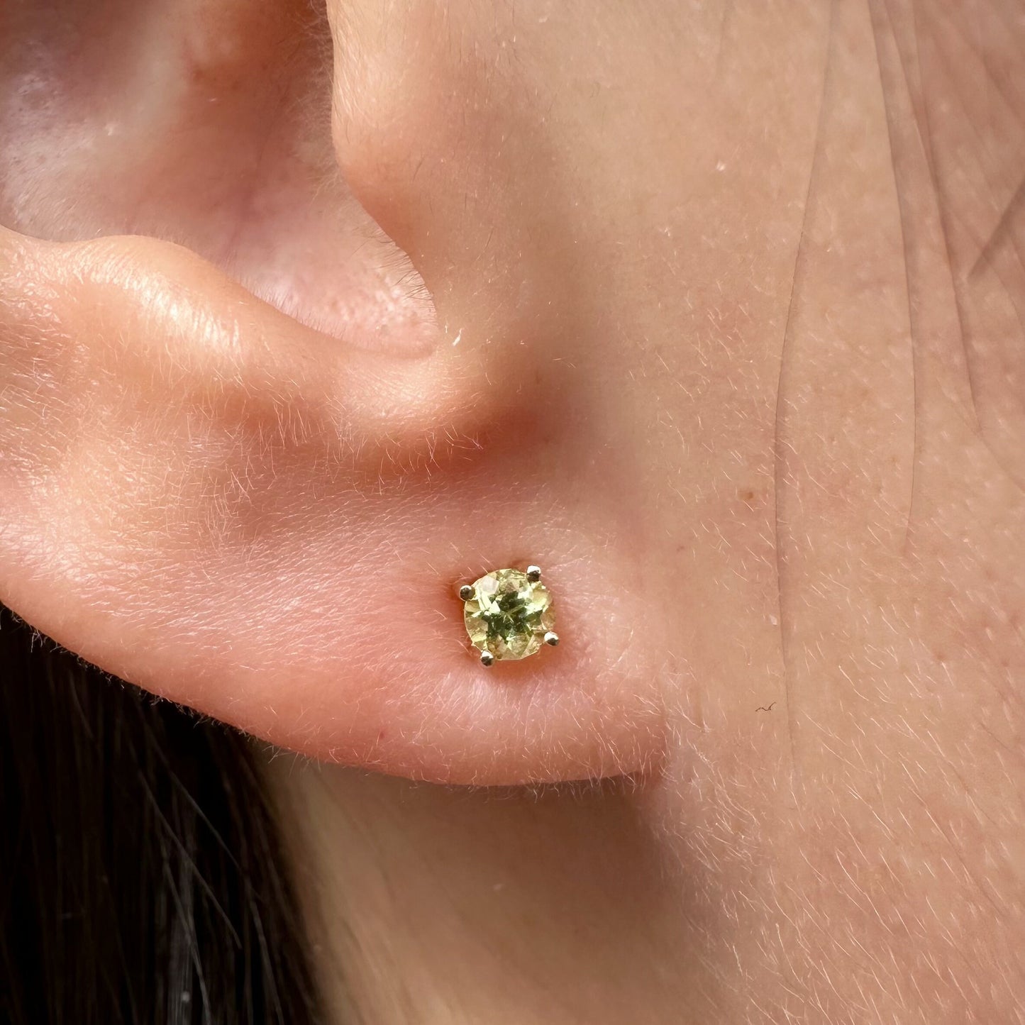 14K Solid Gold Genuine 3mm Peridot Studs/Pair