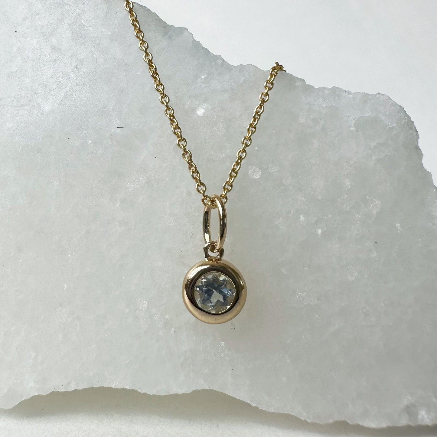 14K Solid Gold Genuine Bezel Aquamarine Pendant