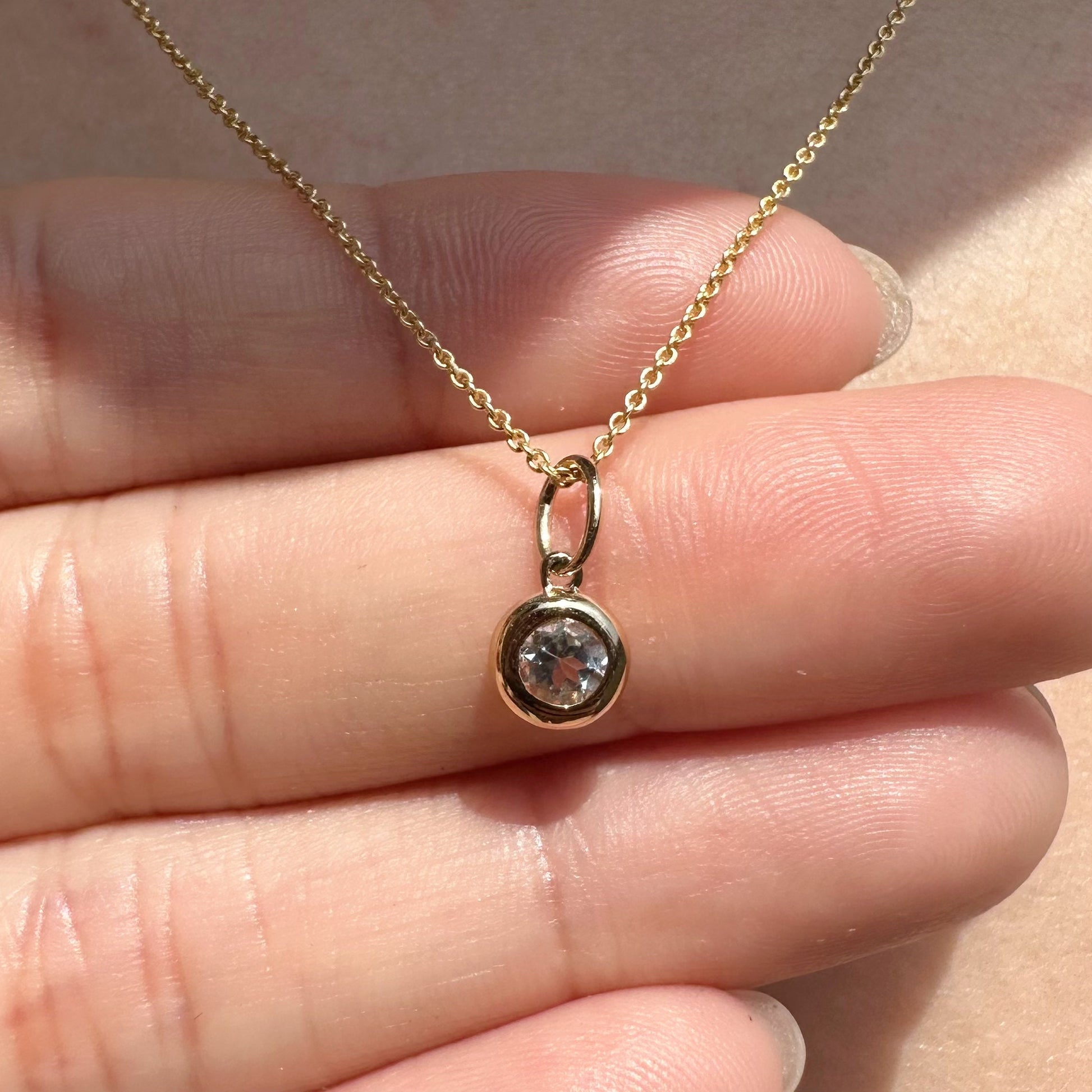 14K Solid Gold Genuine Bezel Aquamarine Pendant