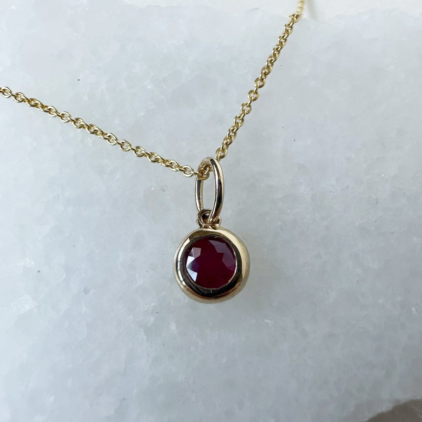 14K Solid Gold Genuine Bezel Ruby Pendant