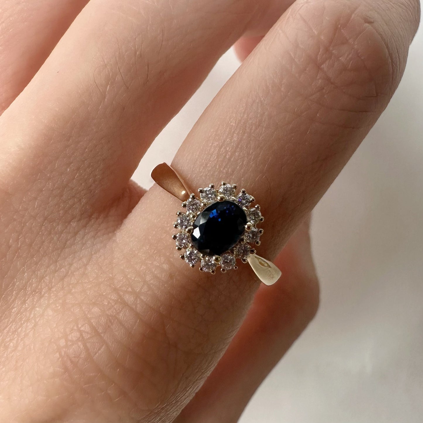 18K Solid Gold Genuine Sapphire and Diamond Halo Ring/Engagement Ring