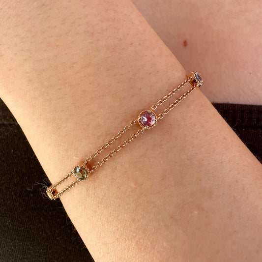 18K Solid Rose Gold Genuine Color Sapphire Bracelet