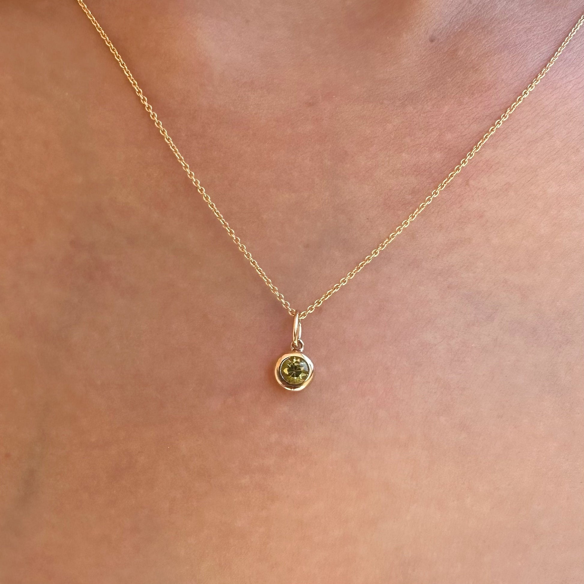 14K Solid Gold Genuine Bezel Peridot Pendant