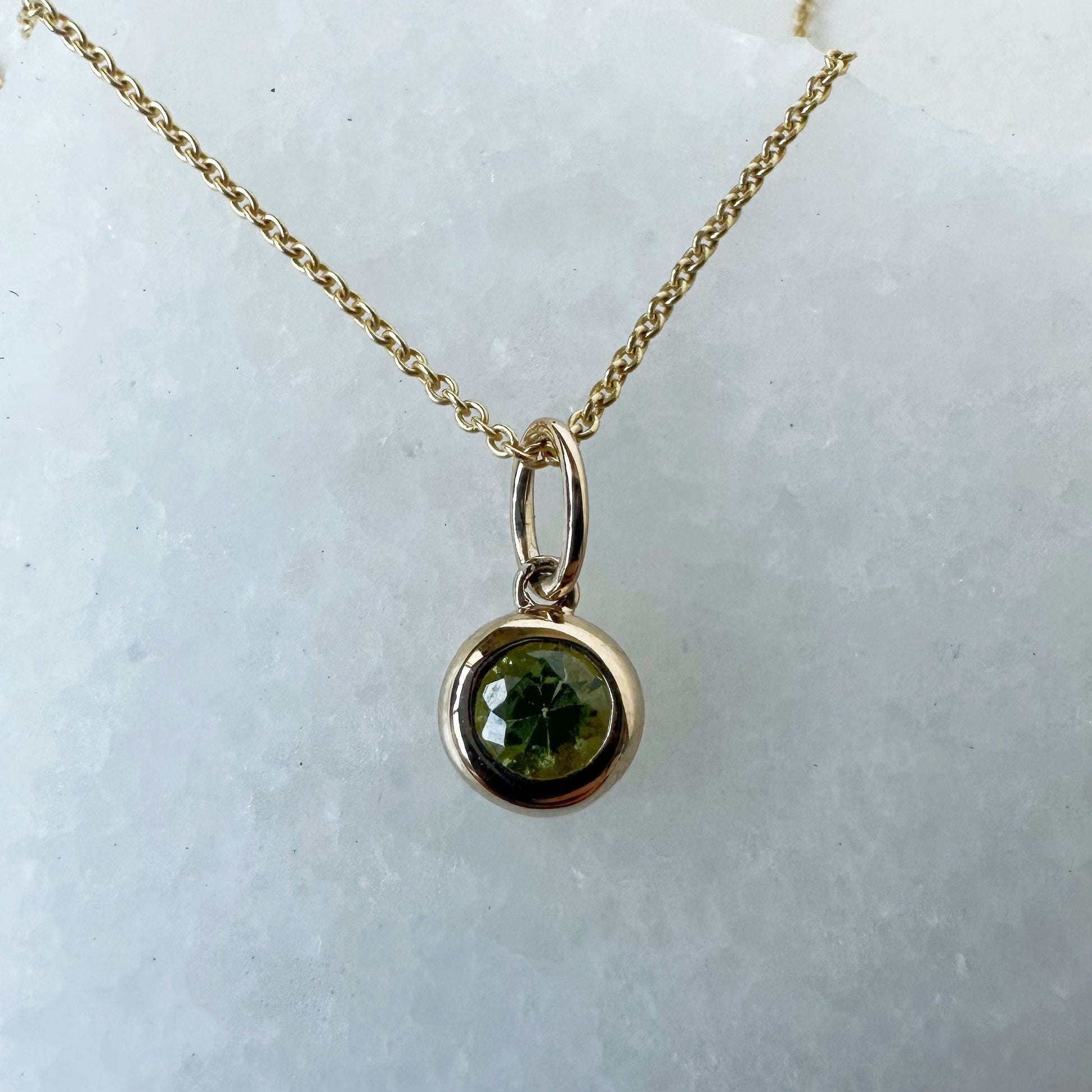 14K Solid Gold Genuine Bezel Peridot Pendant