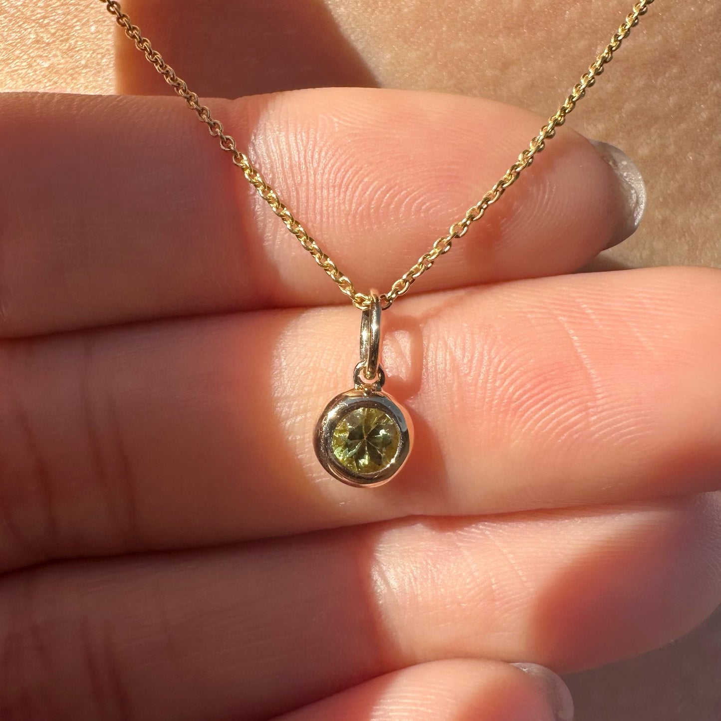 14K Solid Gold Genuine Bezel Peridot Pendant